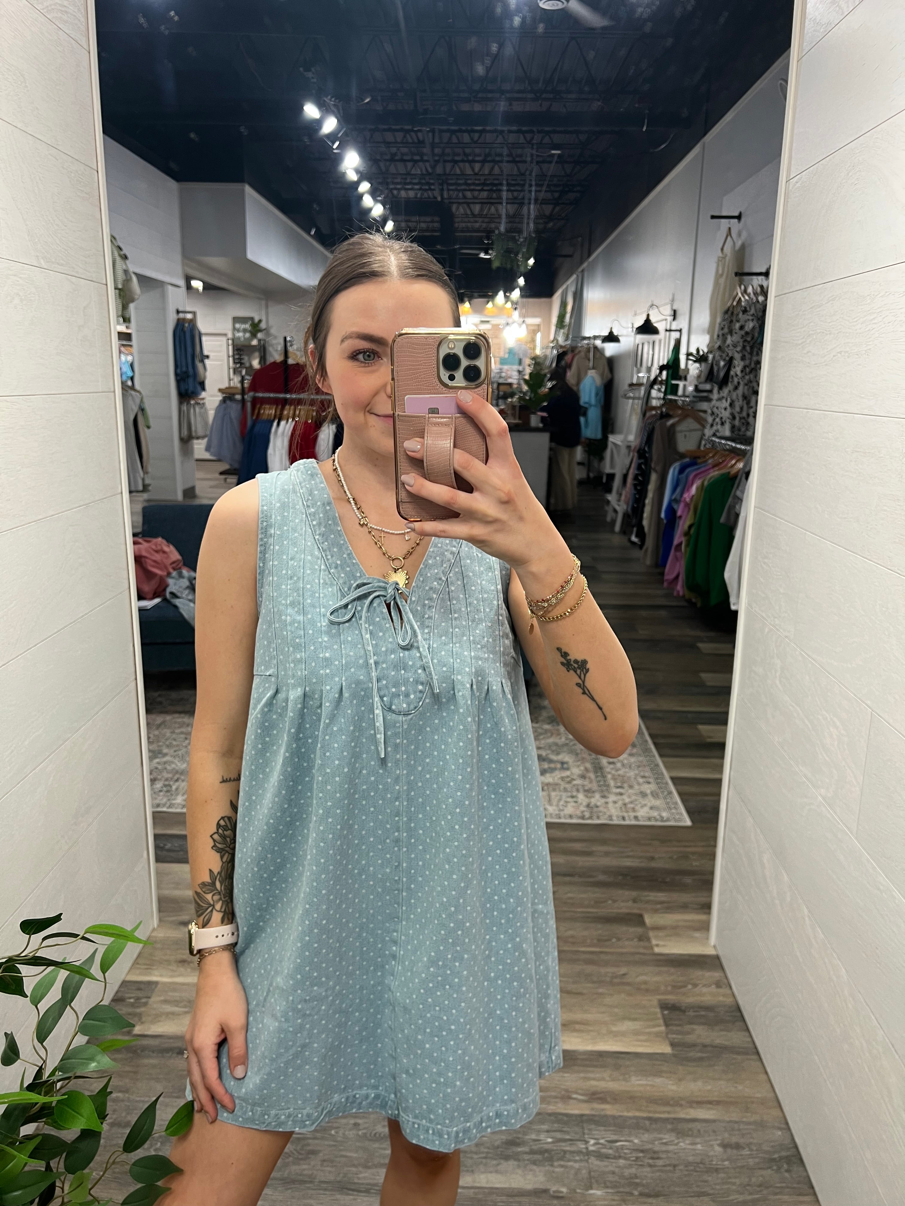 Sleeveless V-Neck Denim Dress
