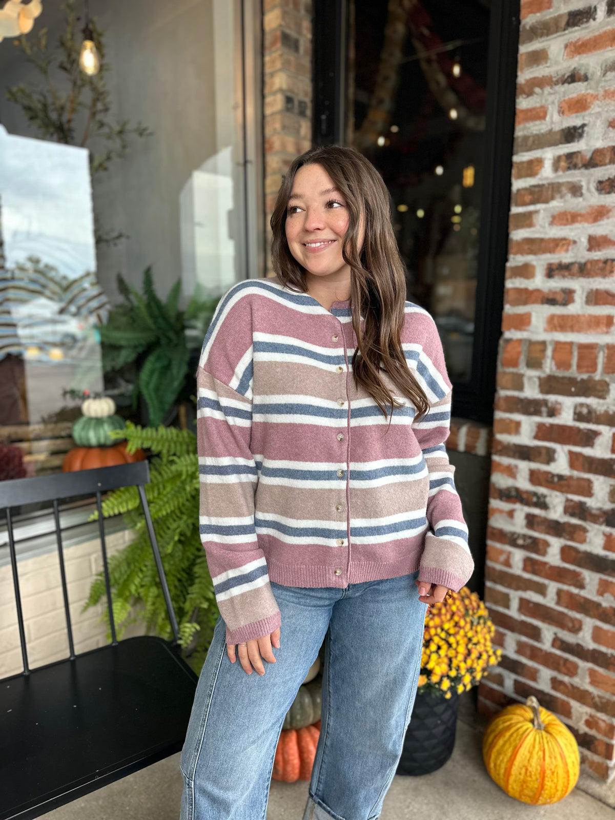 Mauve Multi Stripe Cardigan - FINAL SALE