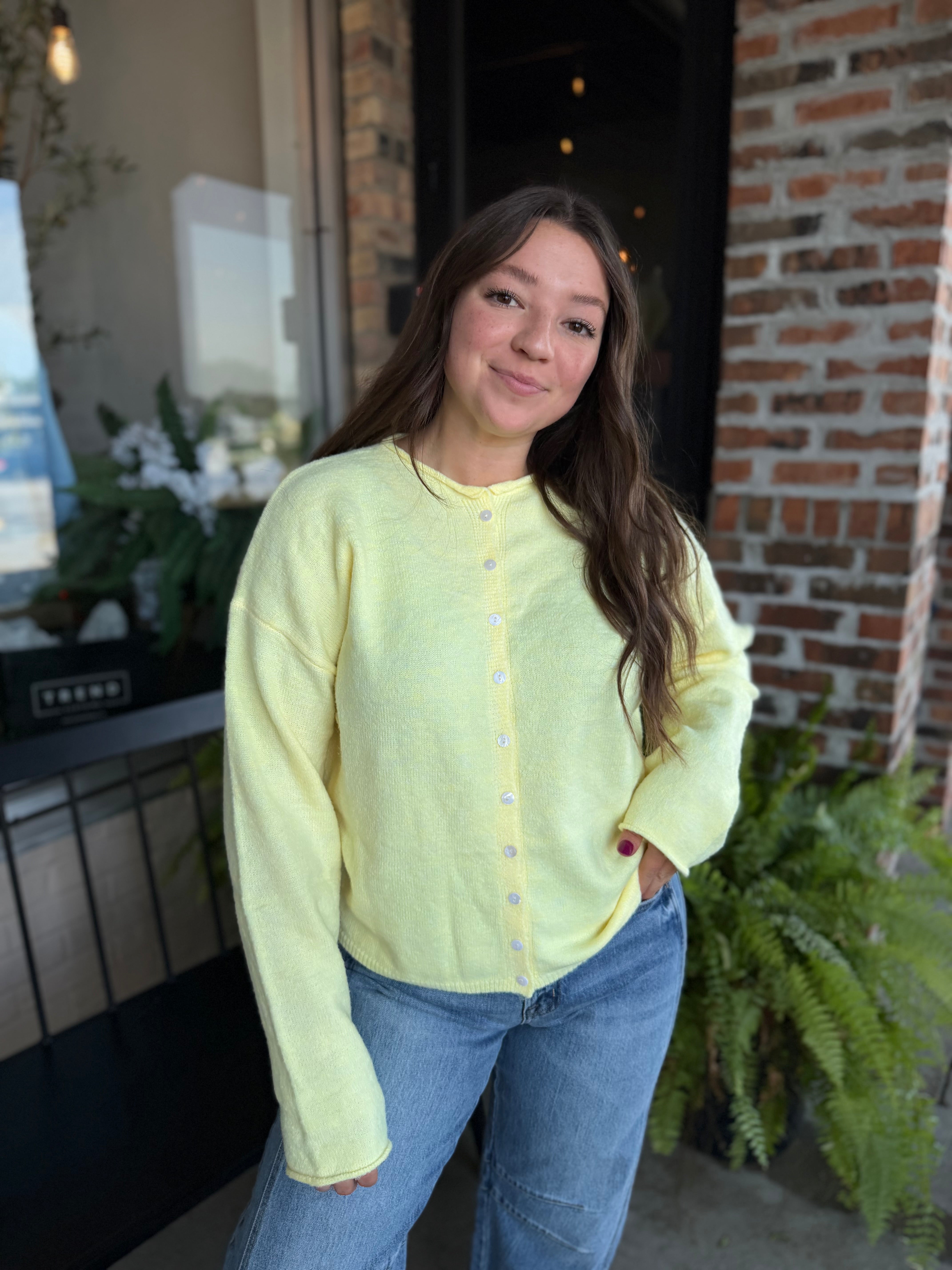 Yellow Button Down Cardigan Top