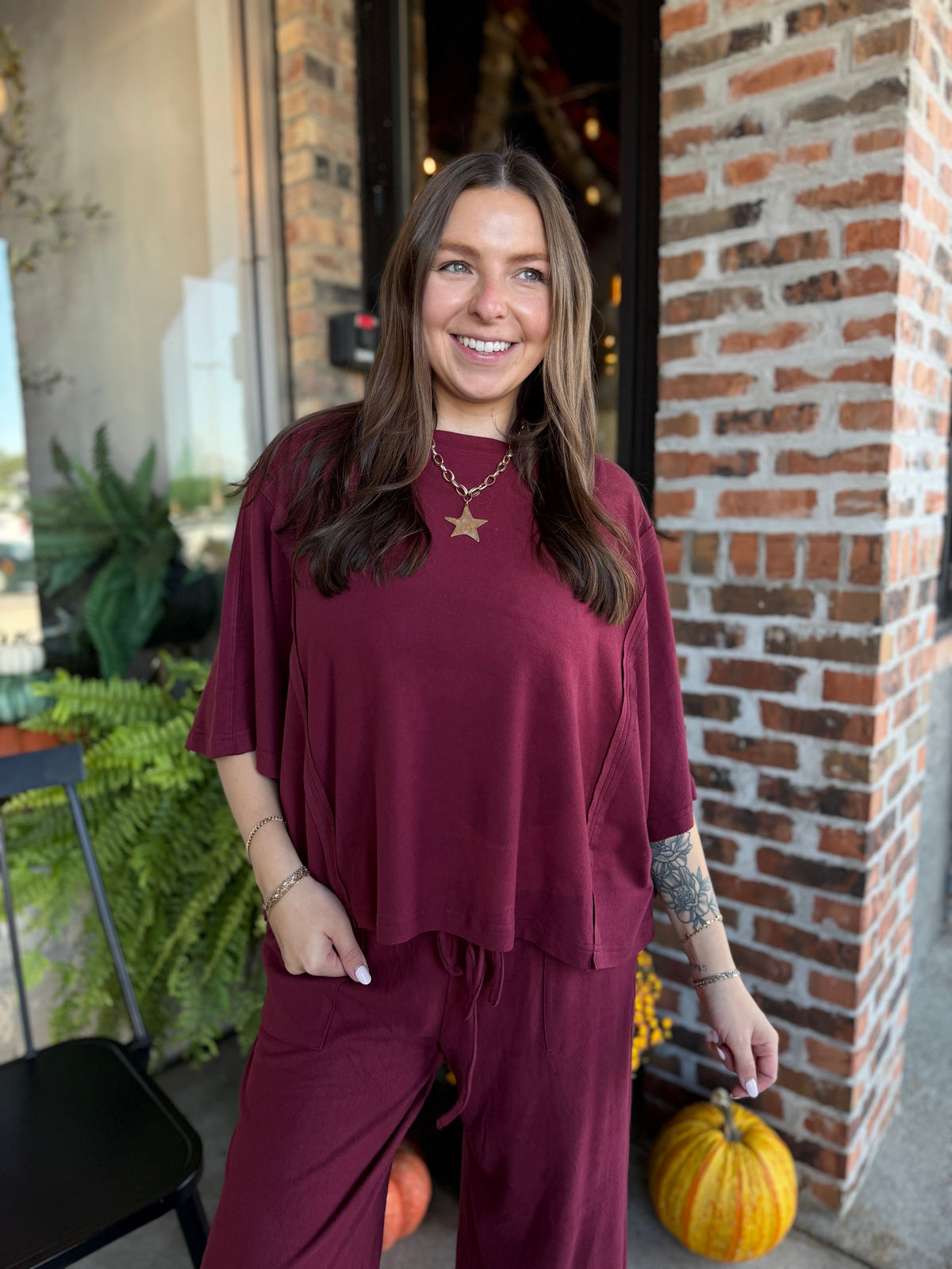 Burgundy Brushed Boxy Top