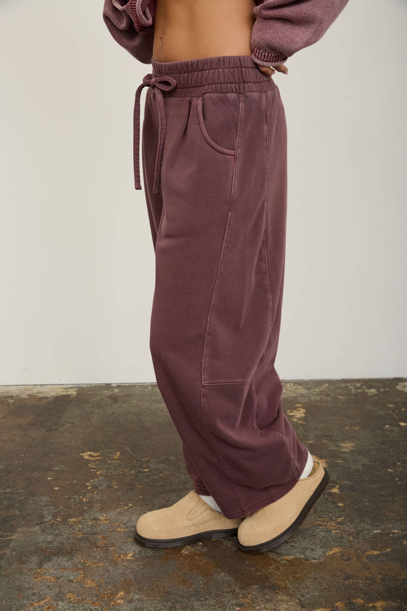 Maroon Barrel Leg Sweatpants