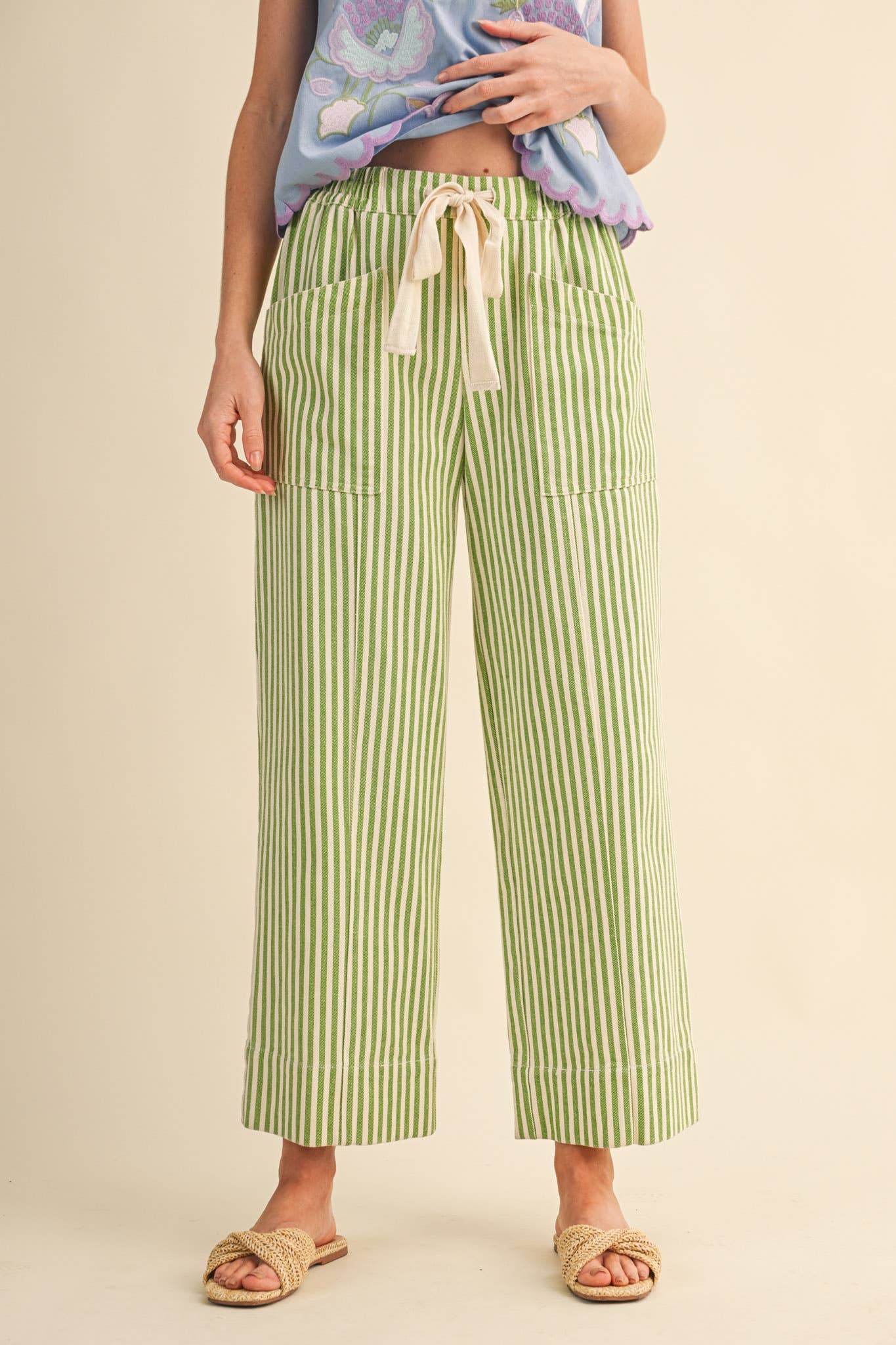 Sage Stripe Wide Leg Pants