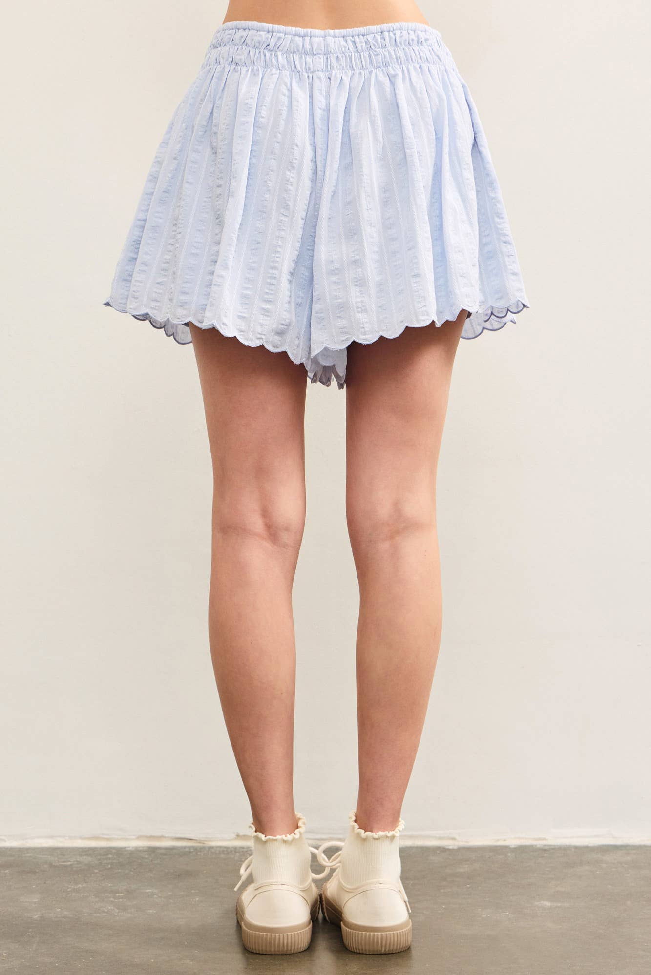 Light Blue Scallop Hem Shorts