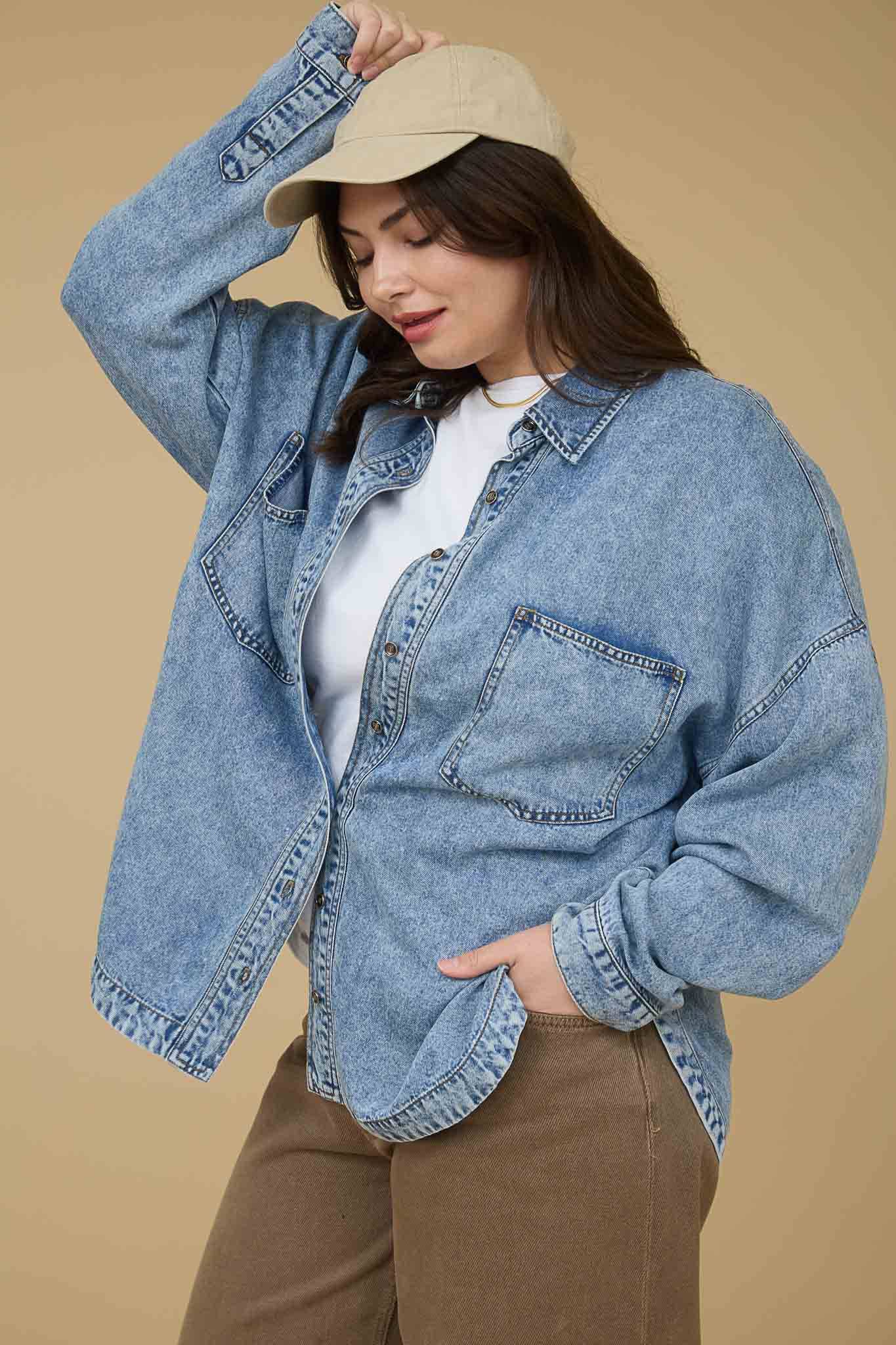 Plus Chambray Button Down Top