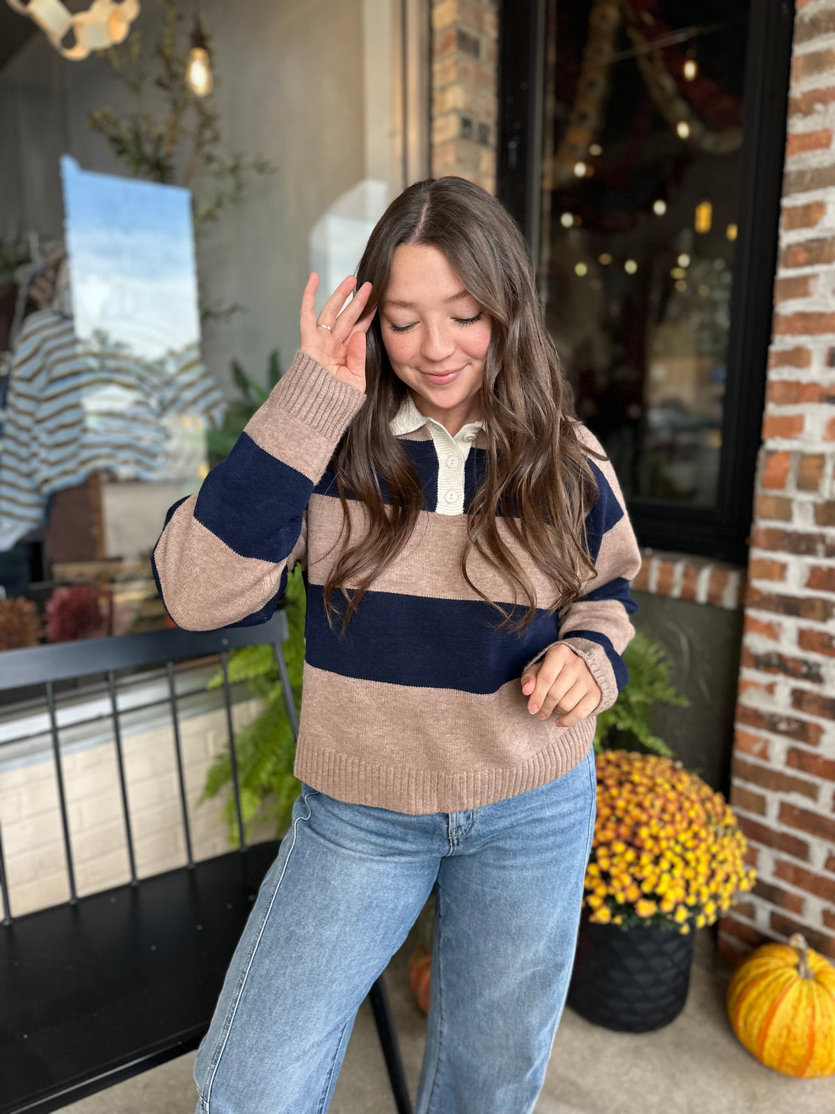Mocha Color Block Collared Sweater