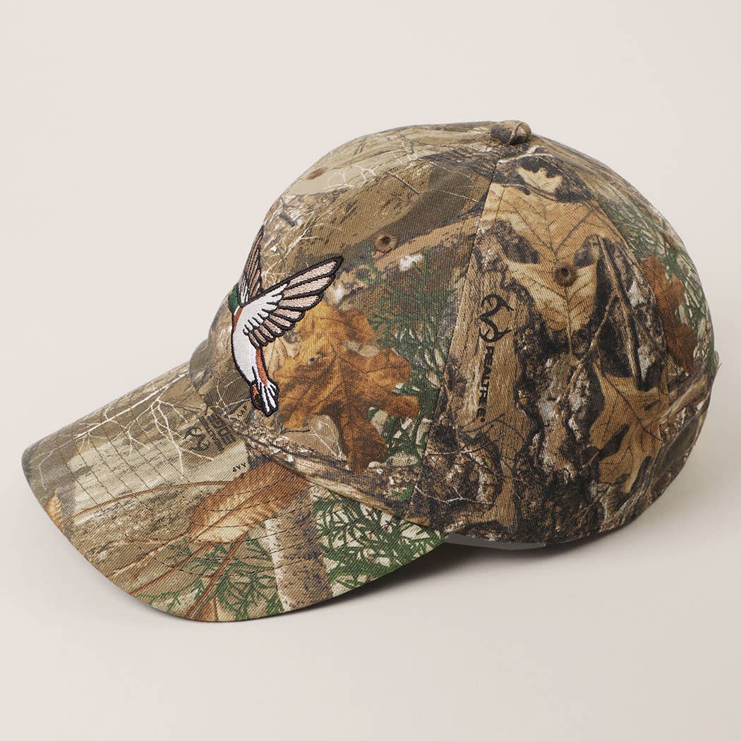 Flying Mallard Embroidered Cap with Leaf Print