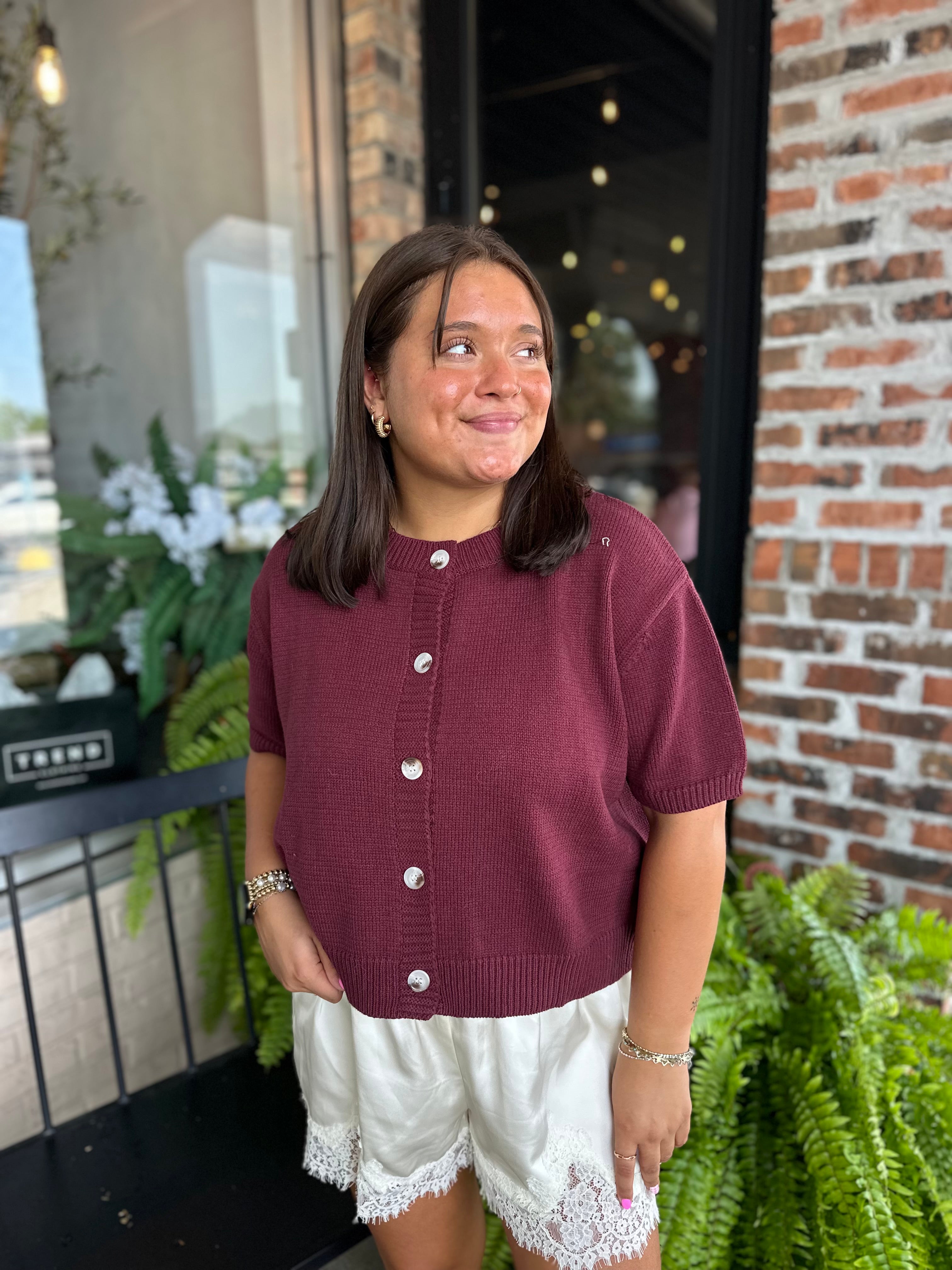 Burgundy Short Sleeve Sweater Cardi