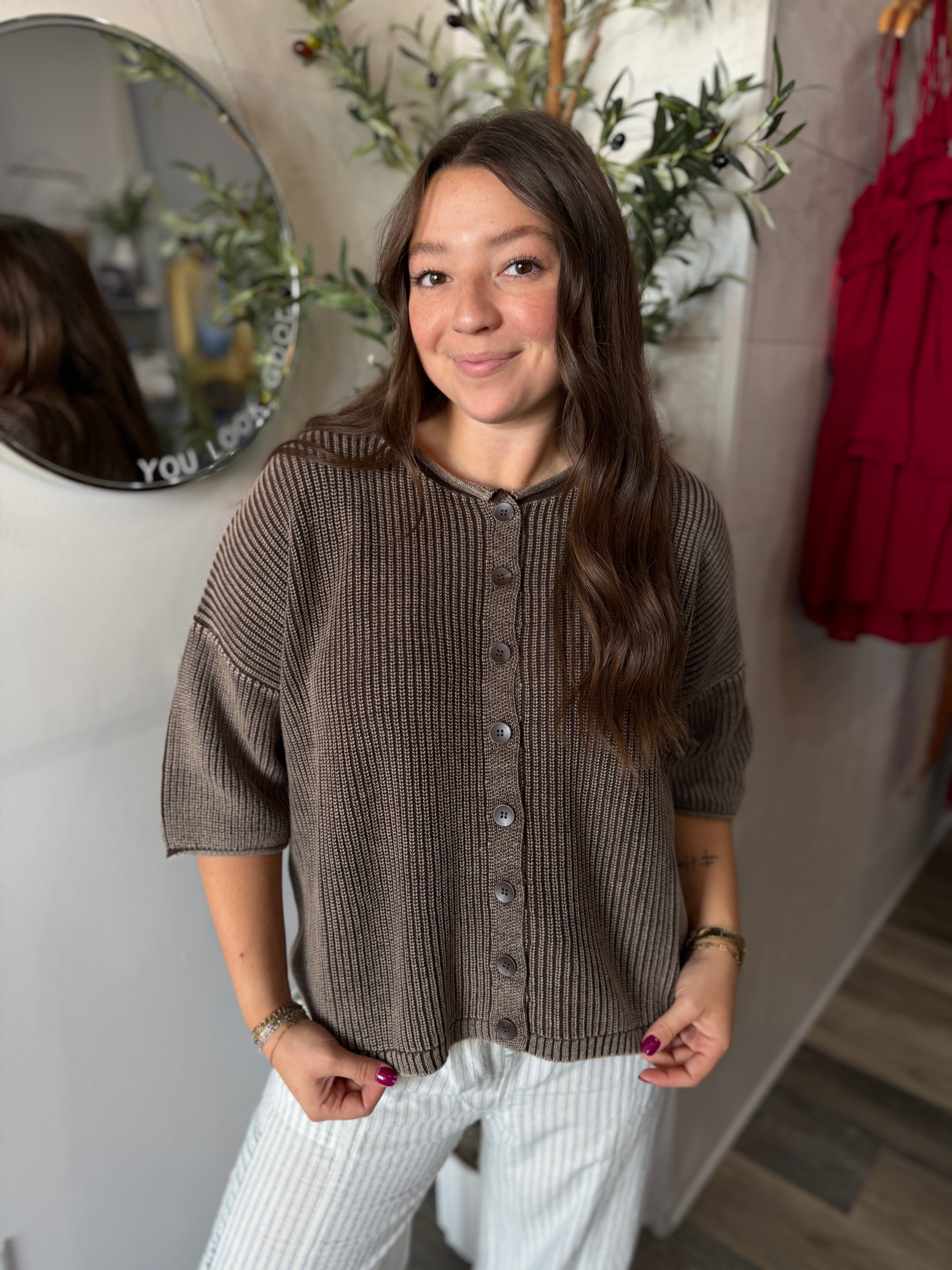 Dark Brown Rolled Edge Cardi
