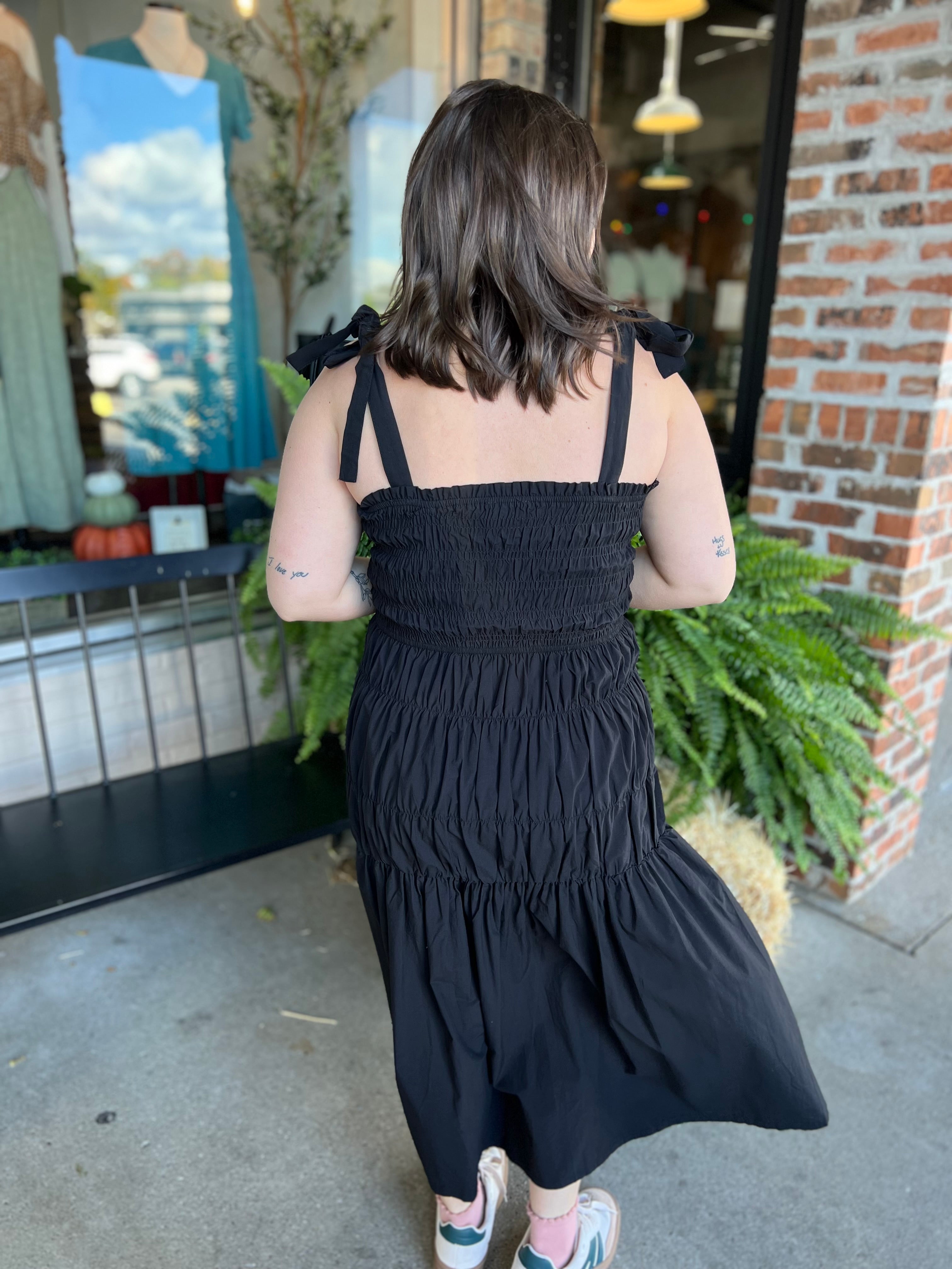 Black Smocked Maxi Dress