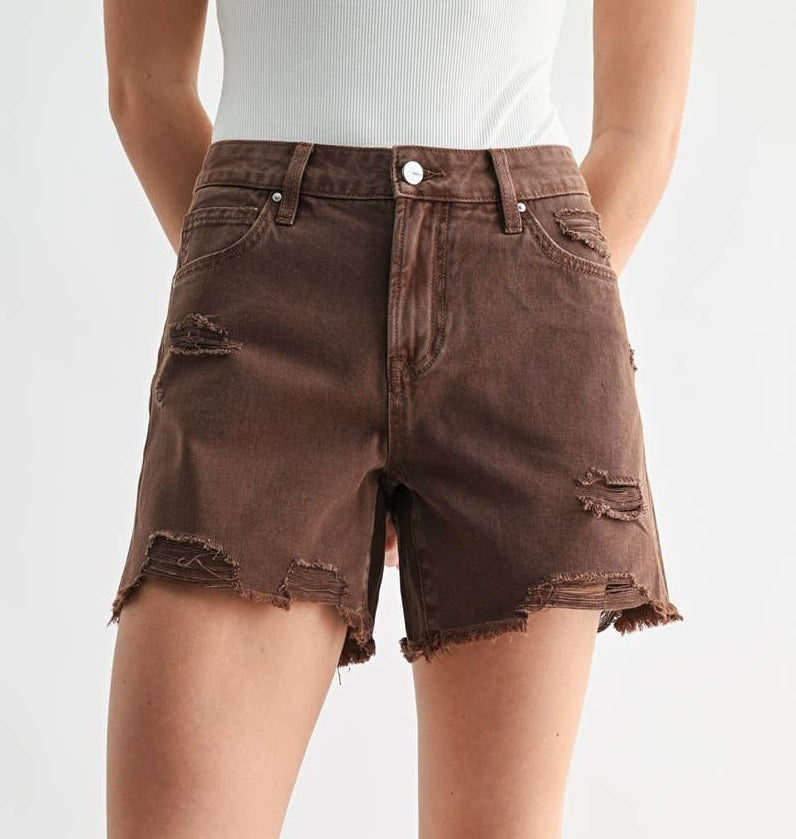 Brown Boyfriend Midi Shorts
