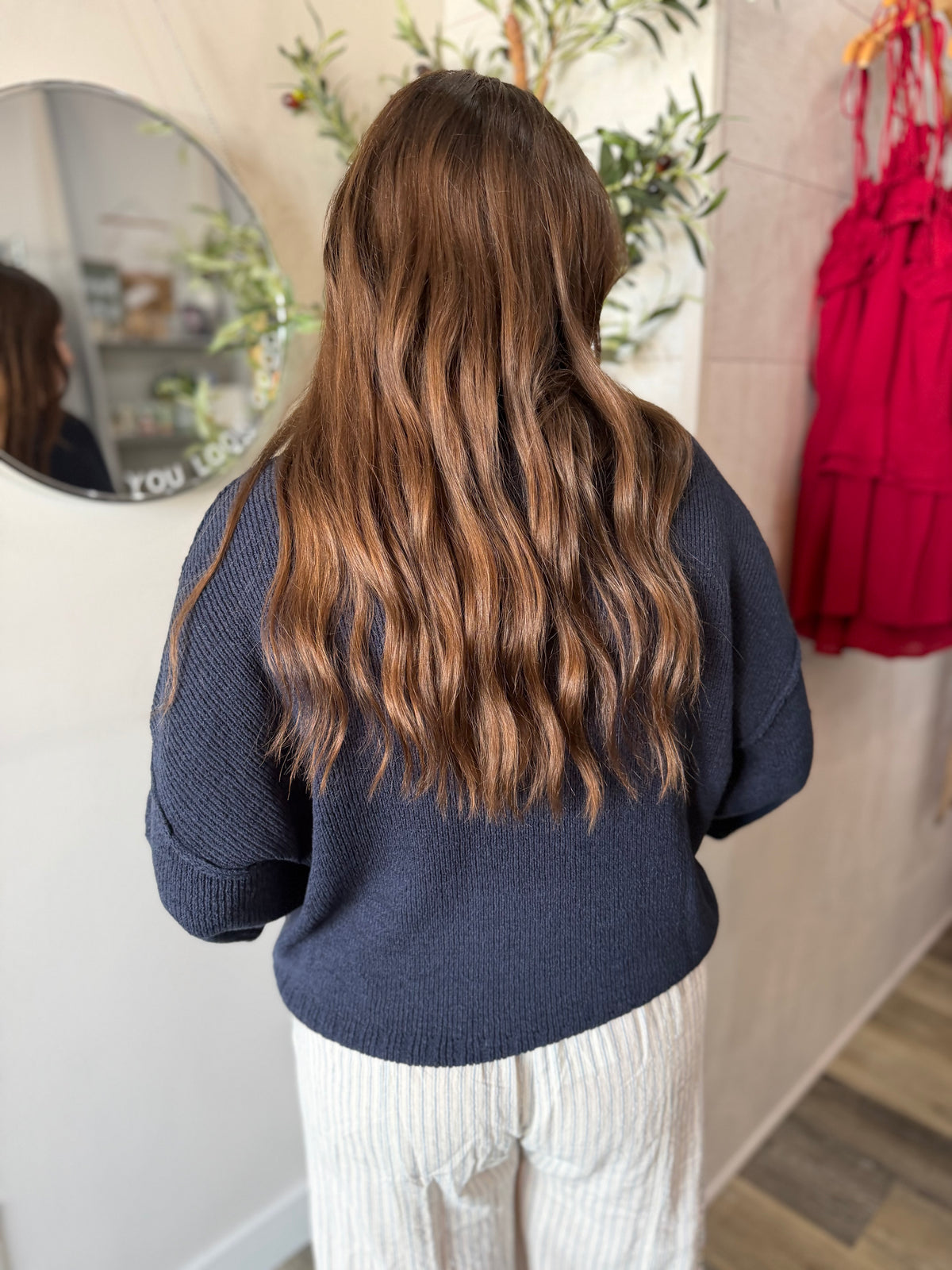 Navy Raw Edge Knit Top