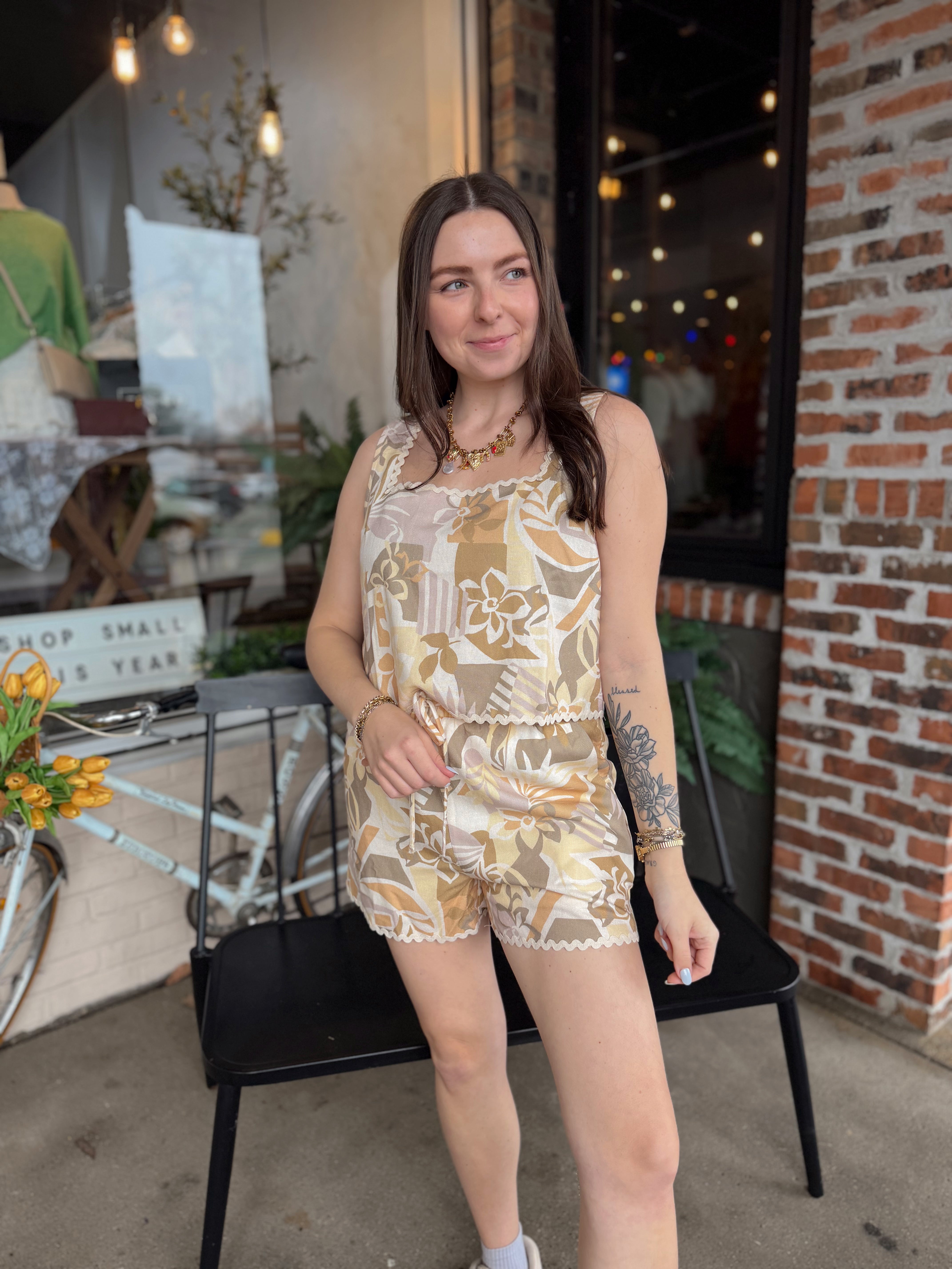 Tropical Square Neck Top