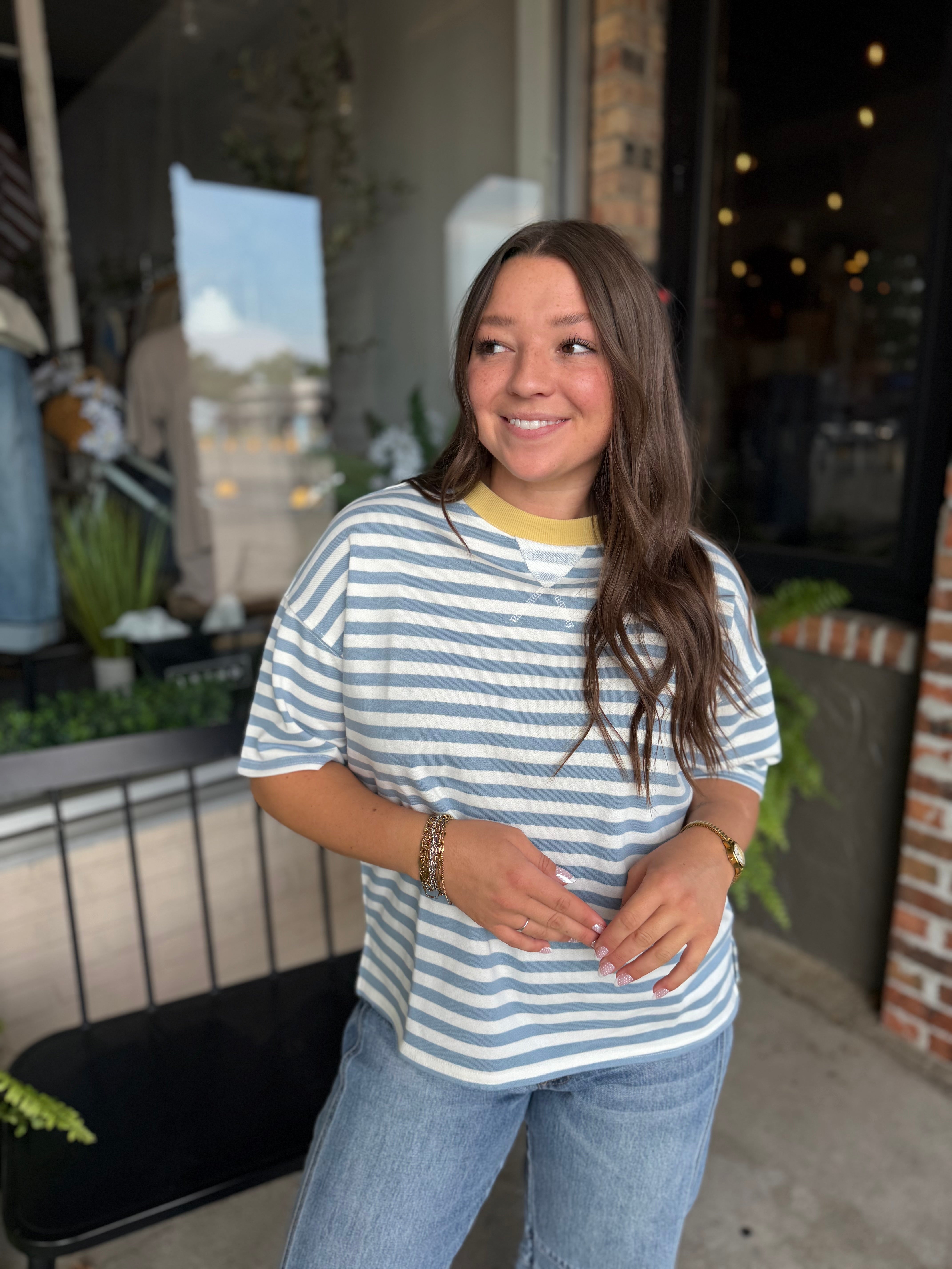 Blue Stripe Colorblock Top