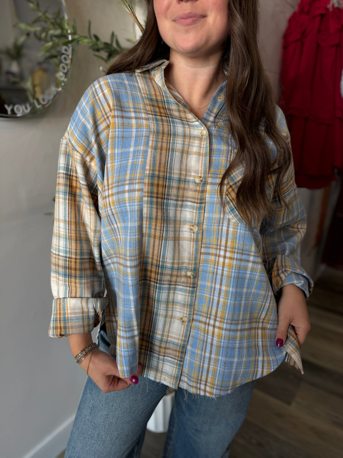 Tan Plaid Flannel Shirt