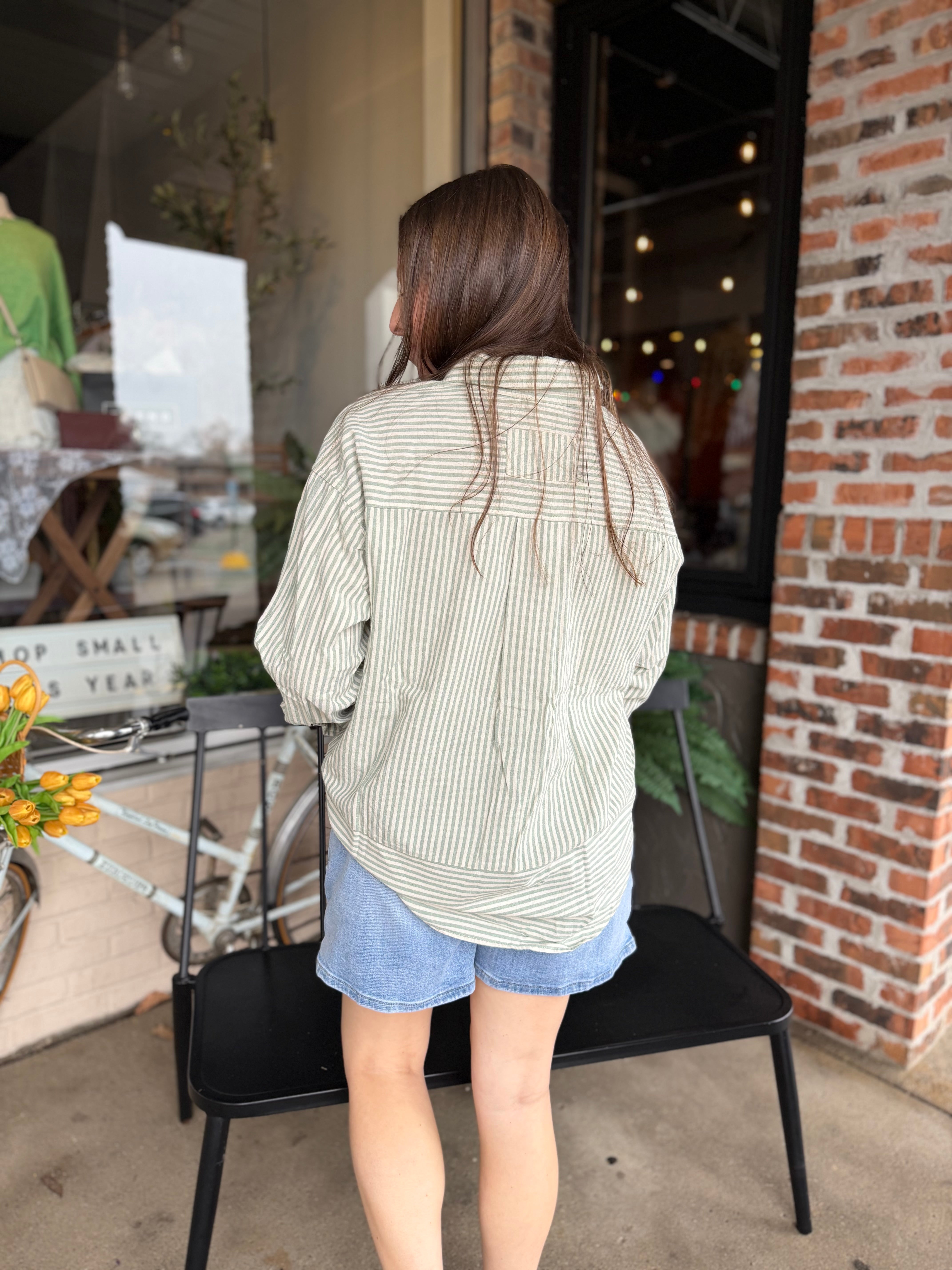 Sage Stripe Collared Button Down