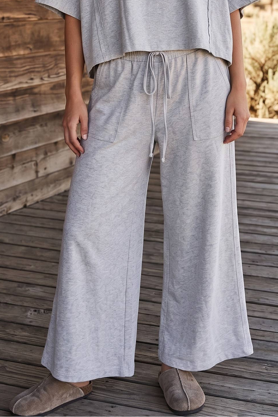 Grey Brushed Wide Leg Pants