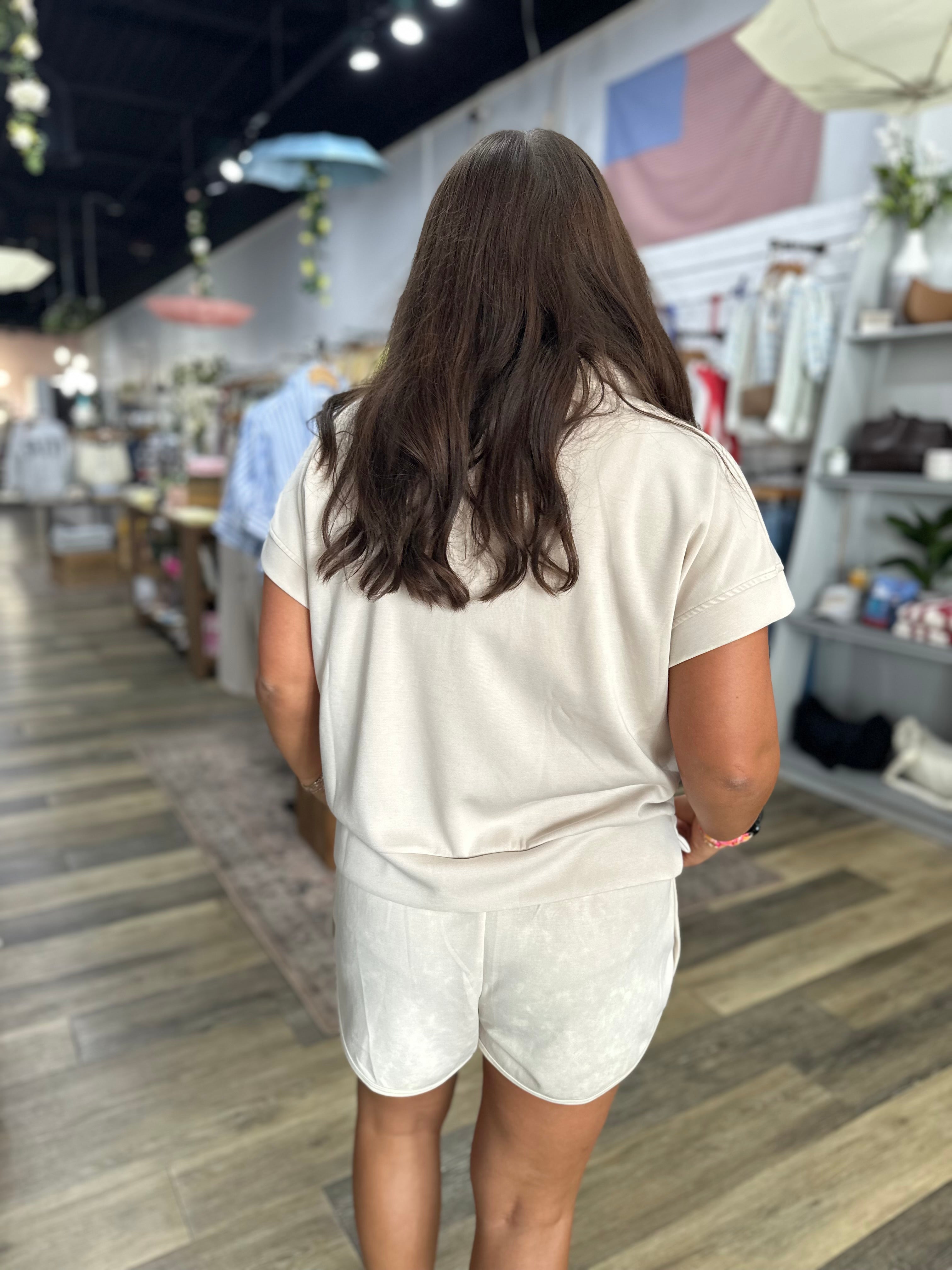 Bone Mineral Wash Half-Zip Top