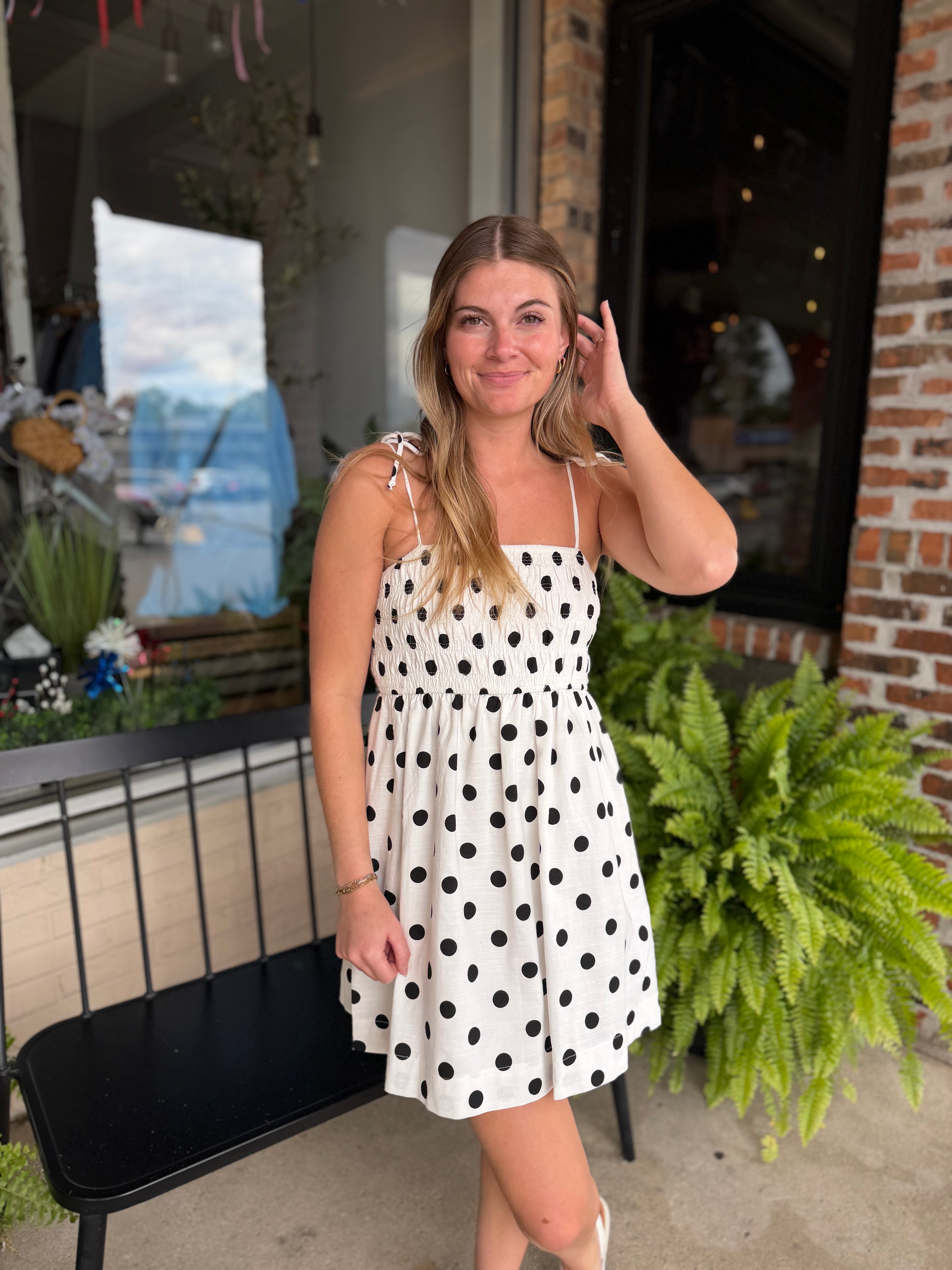 Polka Dot Smocked Mini Dress