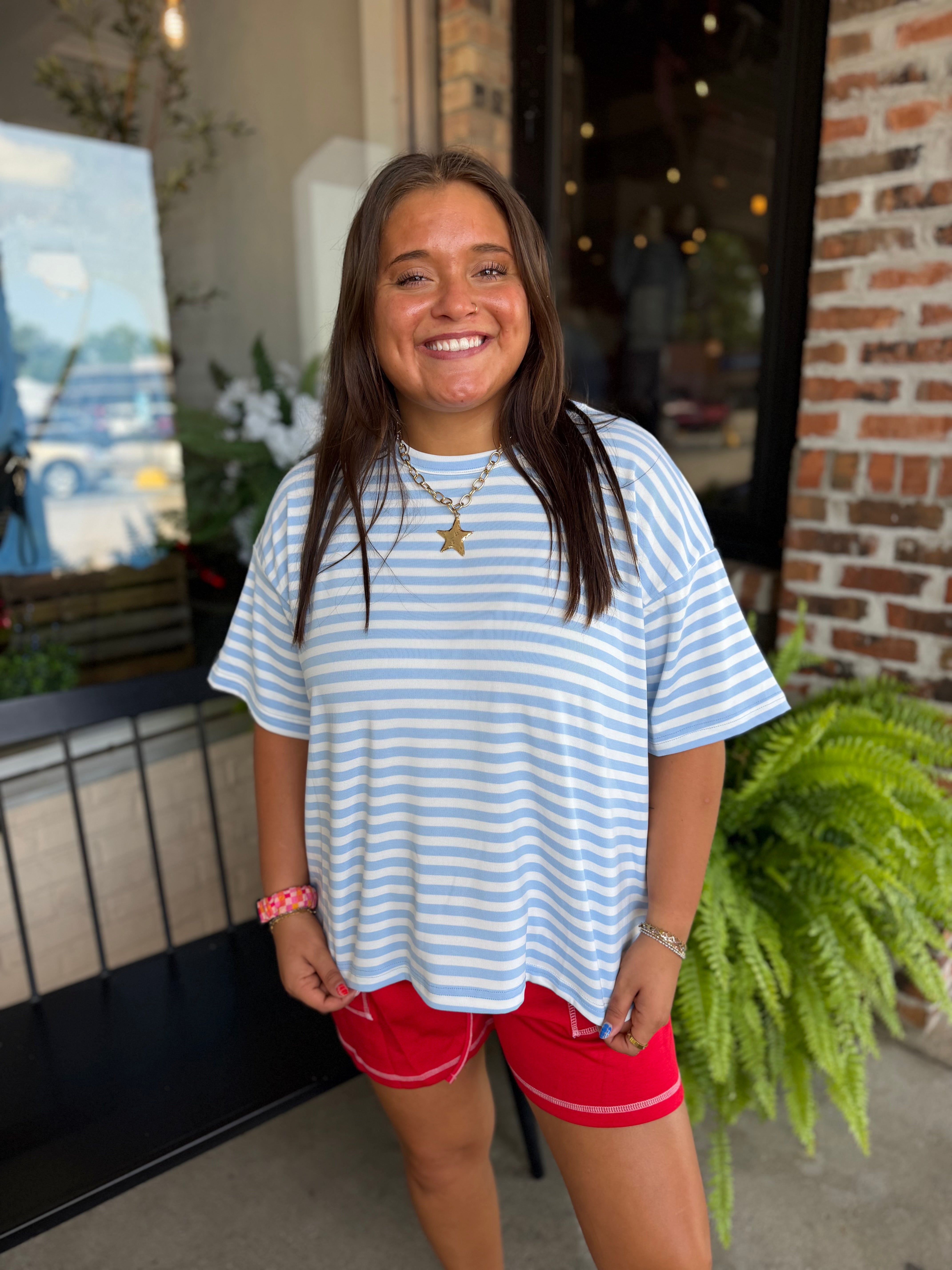 Blue Stripe Oversized T-Shirt