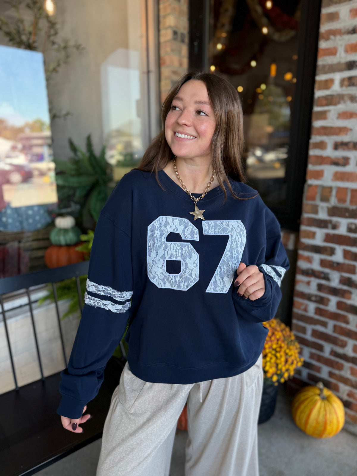 Navy Cotton Crew Neck Long Sleeve Pullover