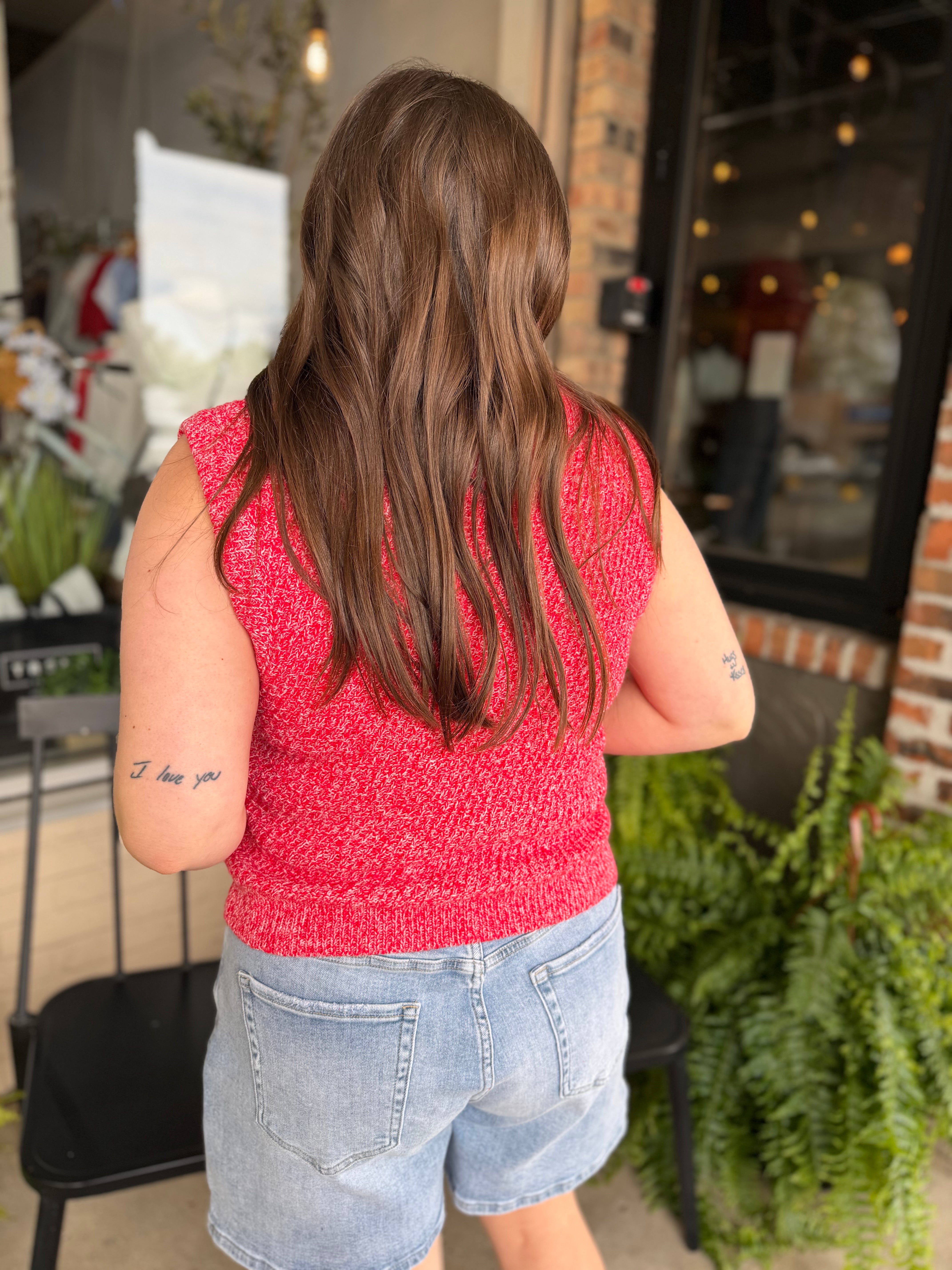 Red Sleeveless Crew Neck Sweater