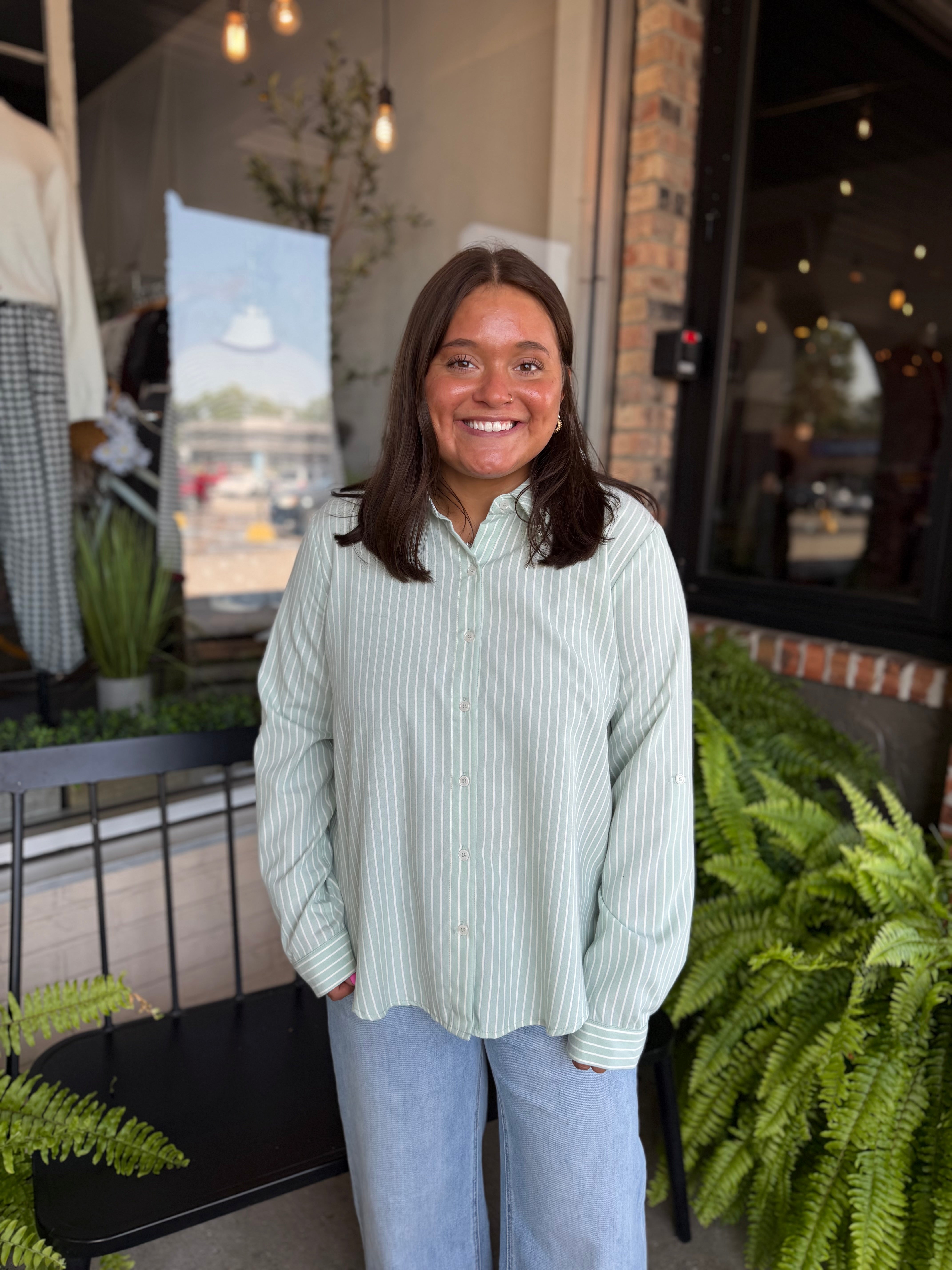 Mint Stripe Button Down Shirt