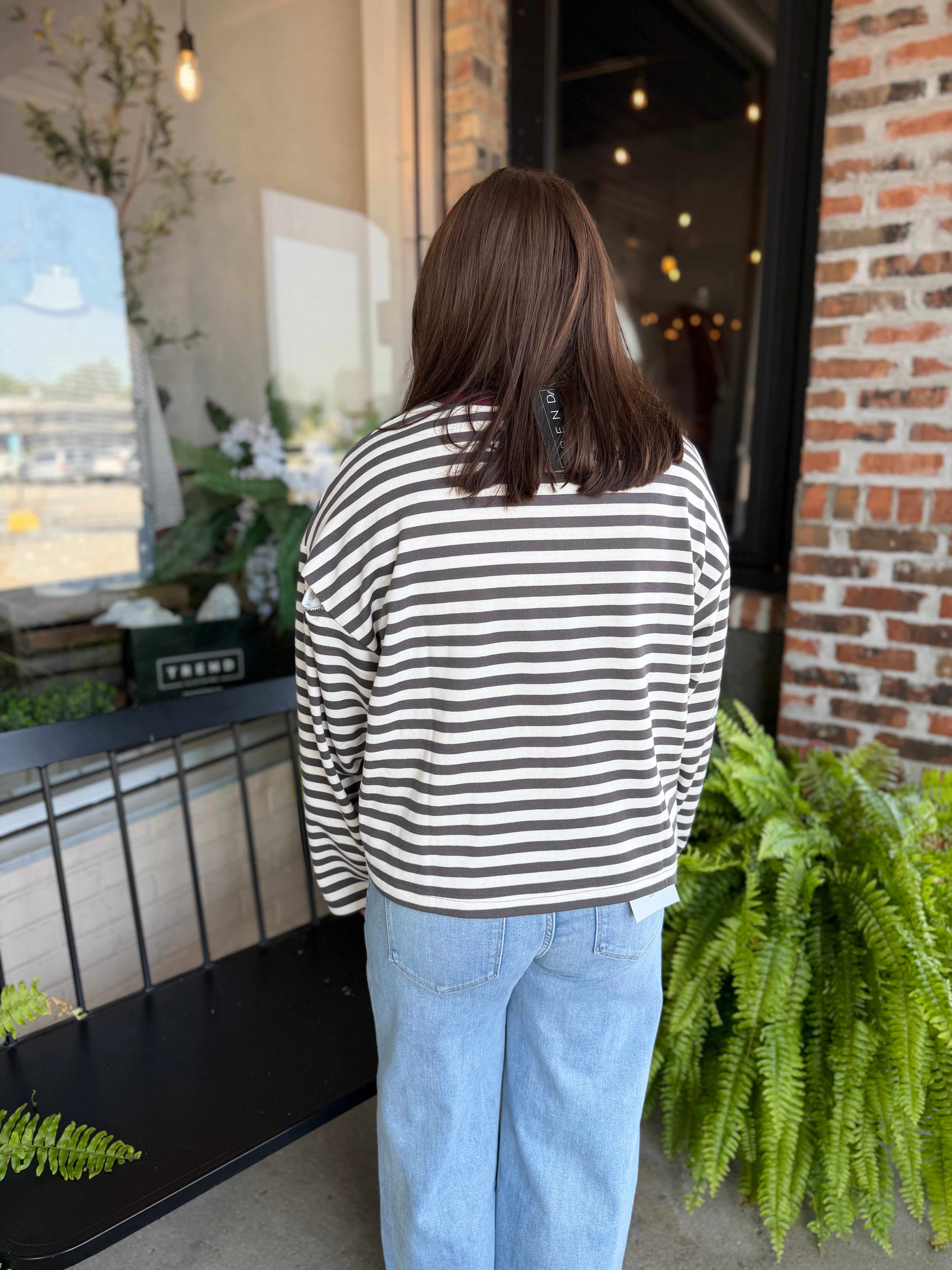 Charcoal Stripe Boxy Knit Long Sleeve