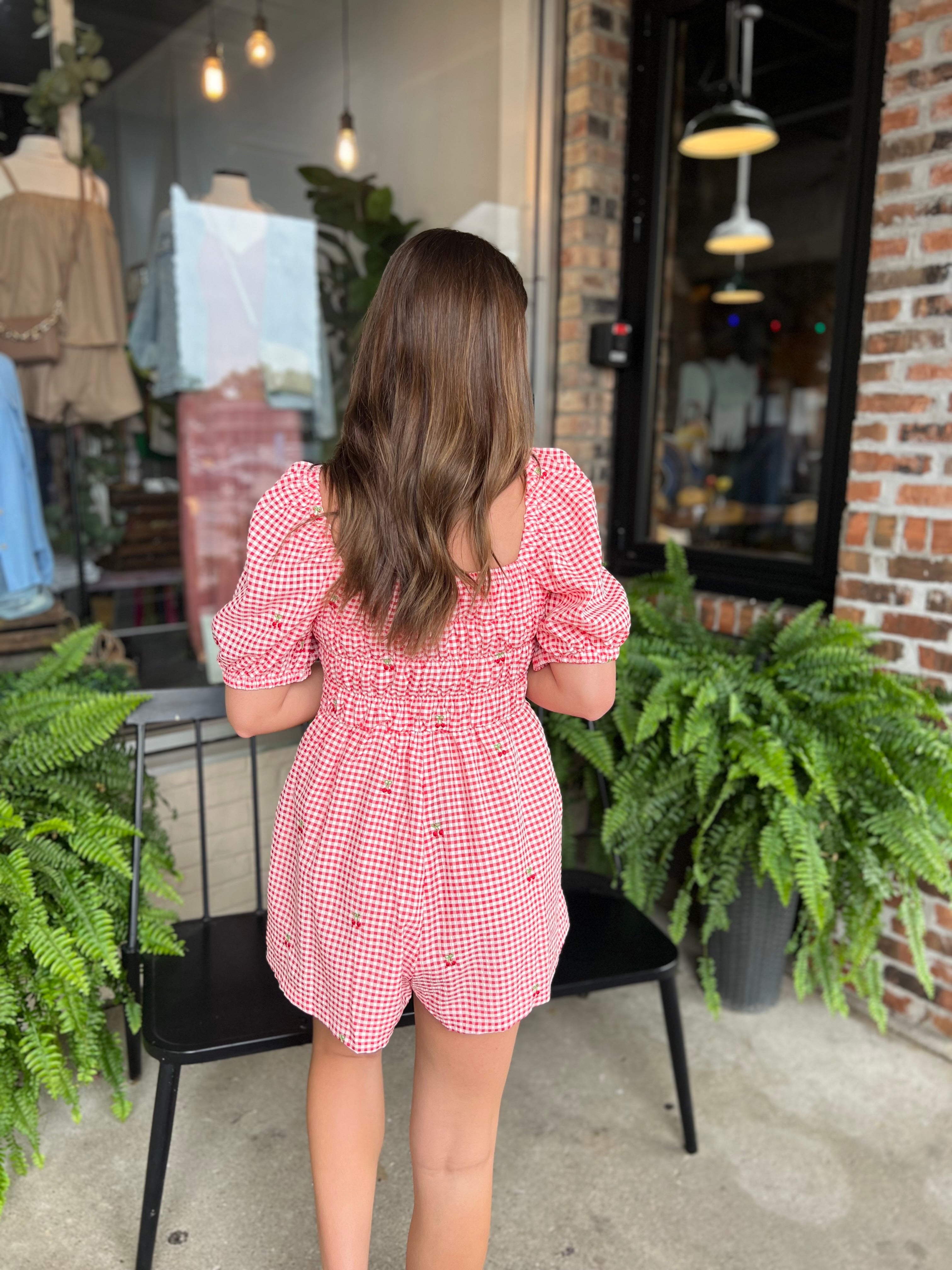 Cherry Checkered Romper - FINAL SALE