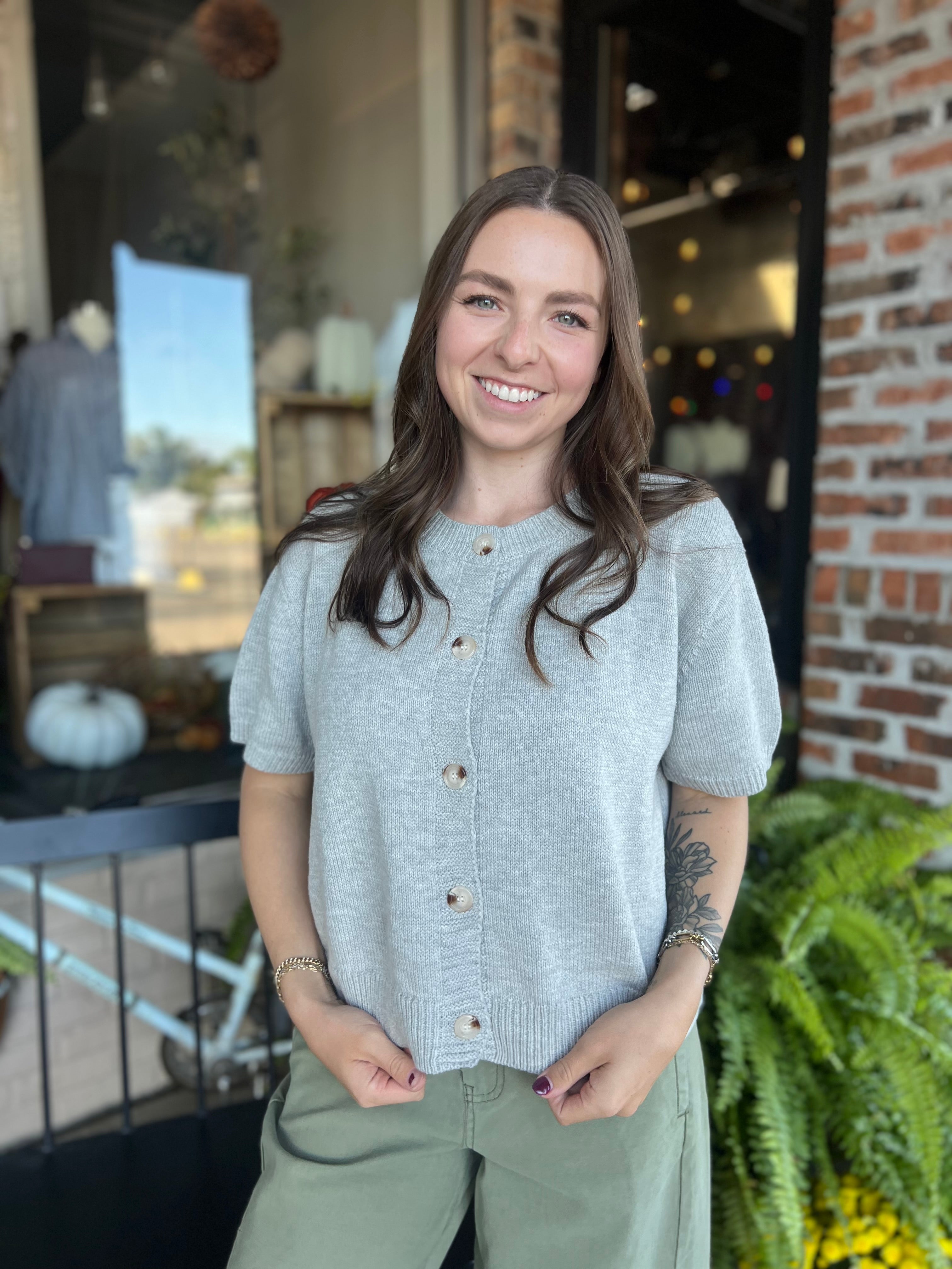 Grey Short Sleeve Sweater Cardi - FINAL SALE