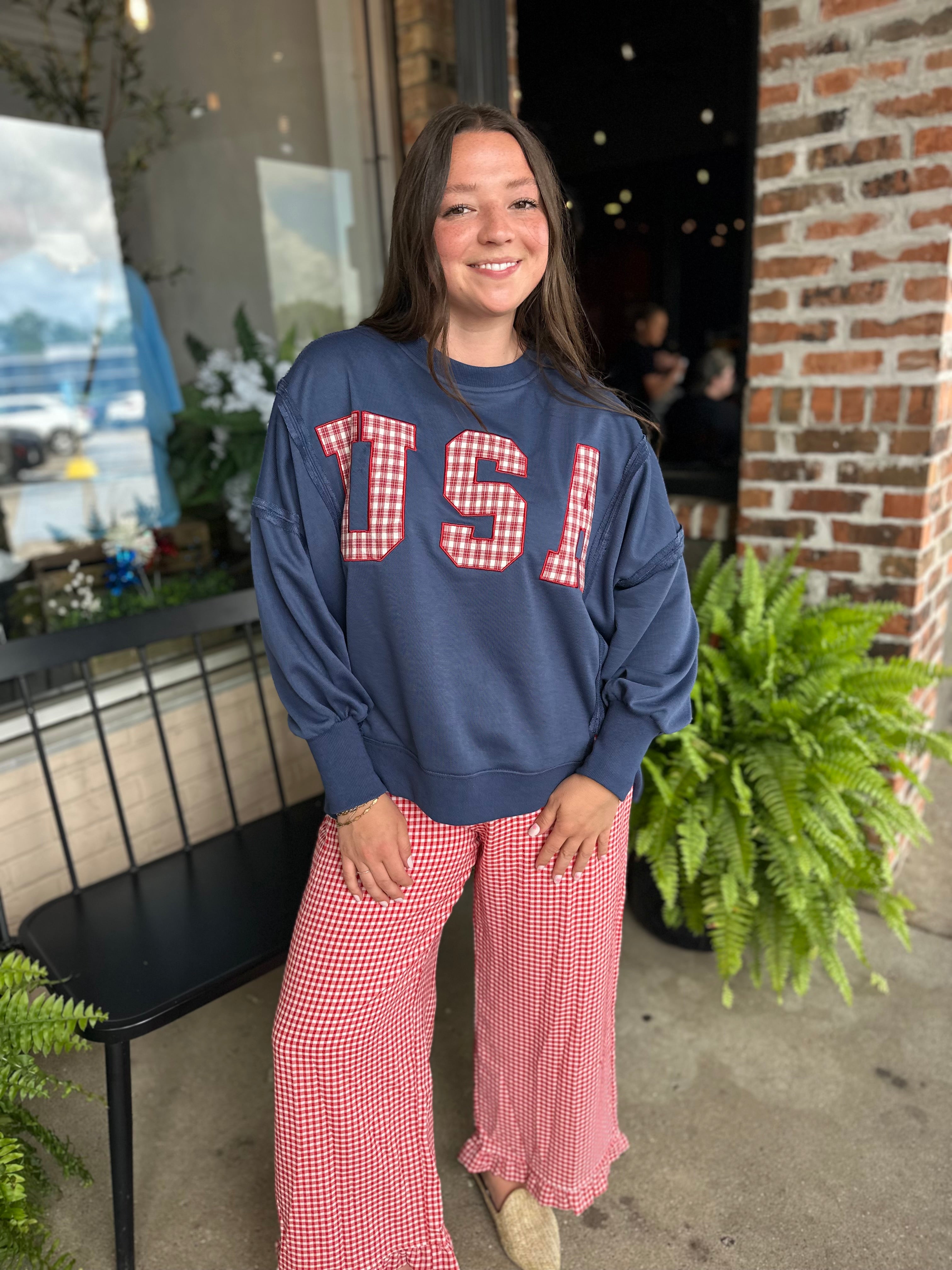 USA Plaid Patch Sweatshirt