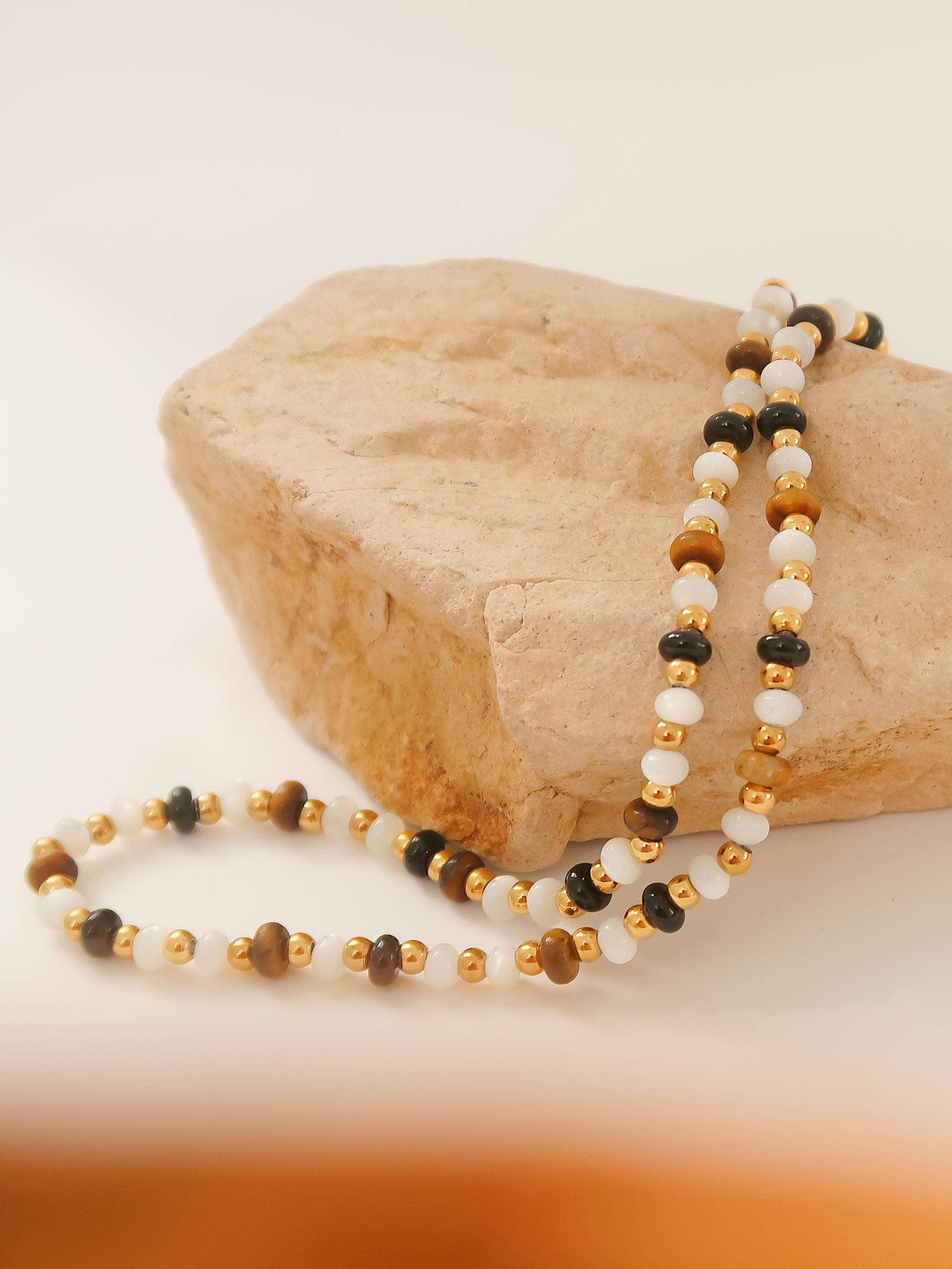 Brown 18K Gold Non-Tarnish Beaded Necklace