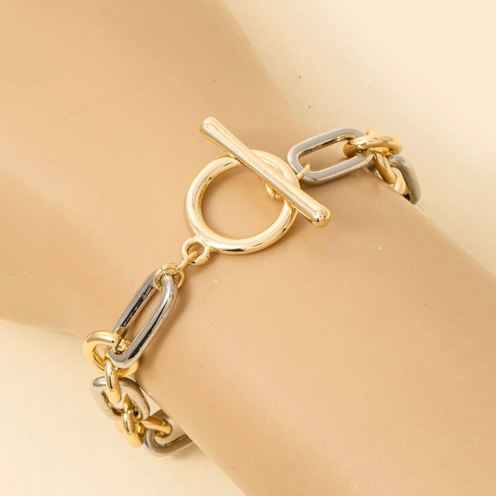 Gold Dipped Two Tone Toggle Chain Bracelet