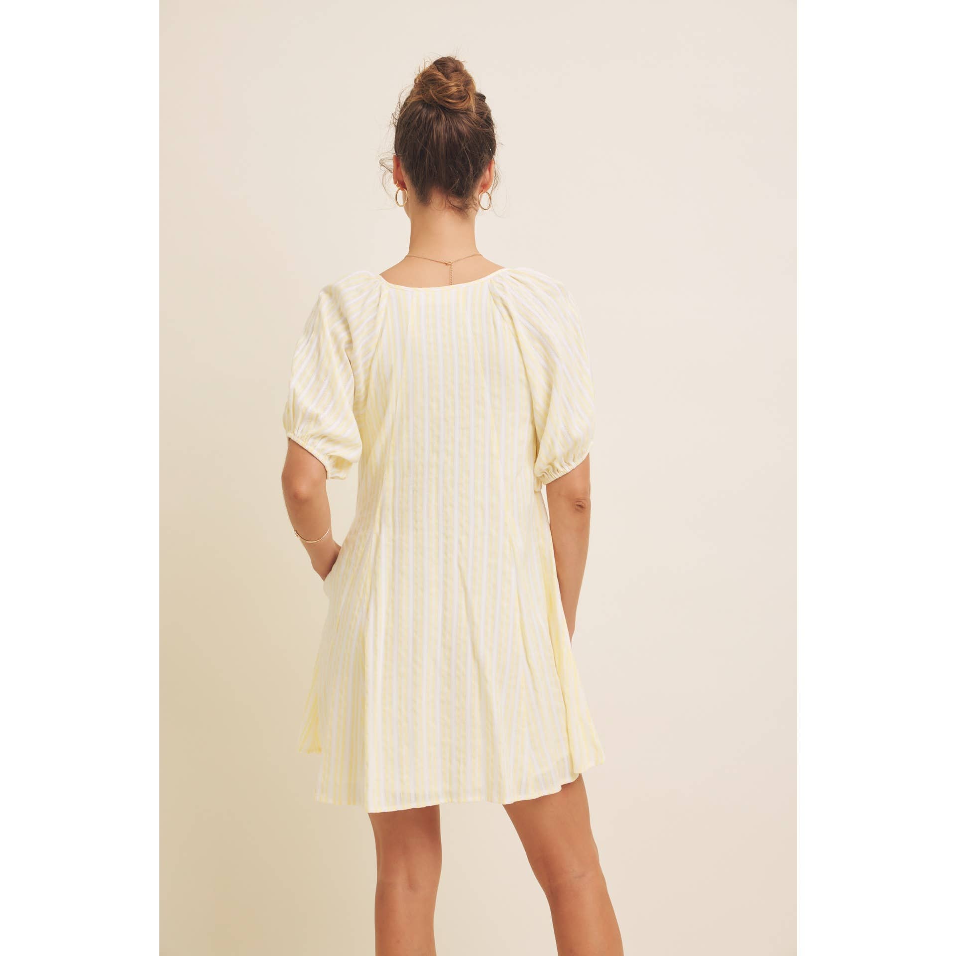 Lemon Textured Stripe Flare Dress