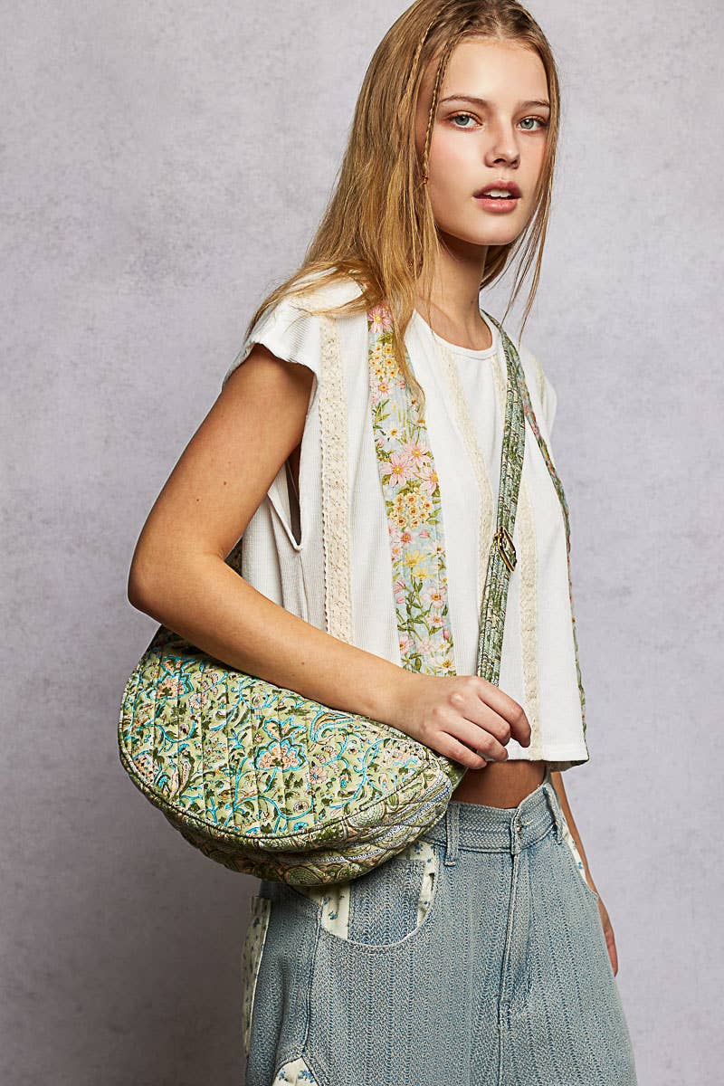 Pistachio Lightweight Quilted Floral Bag