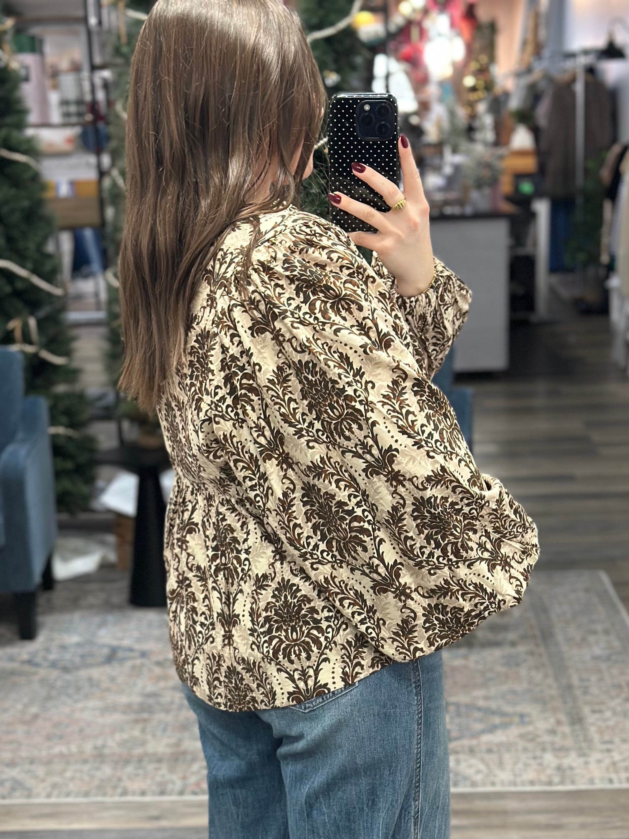 Brown Printed Front Tie Top