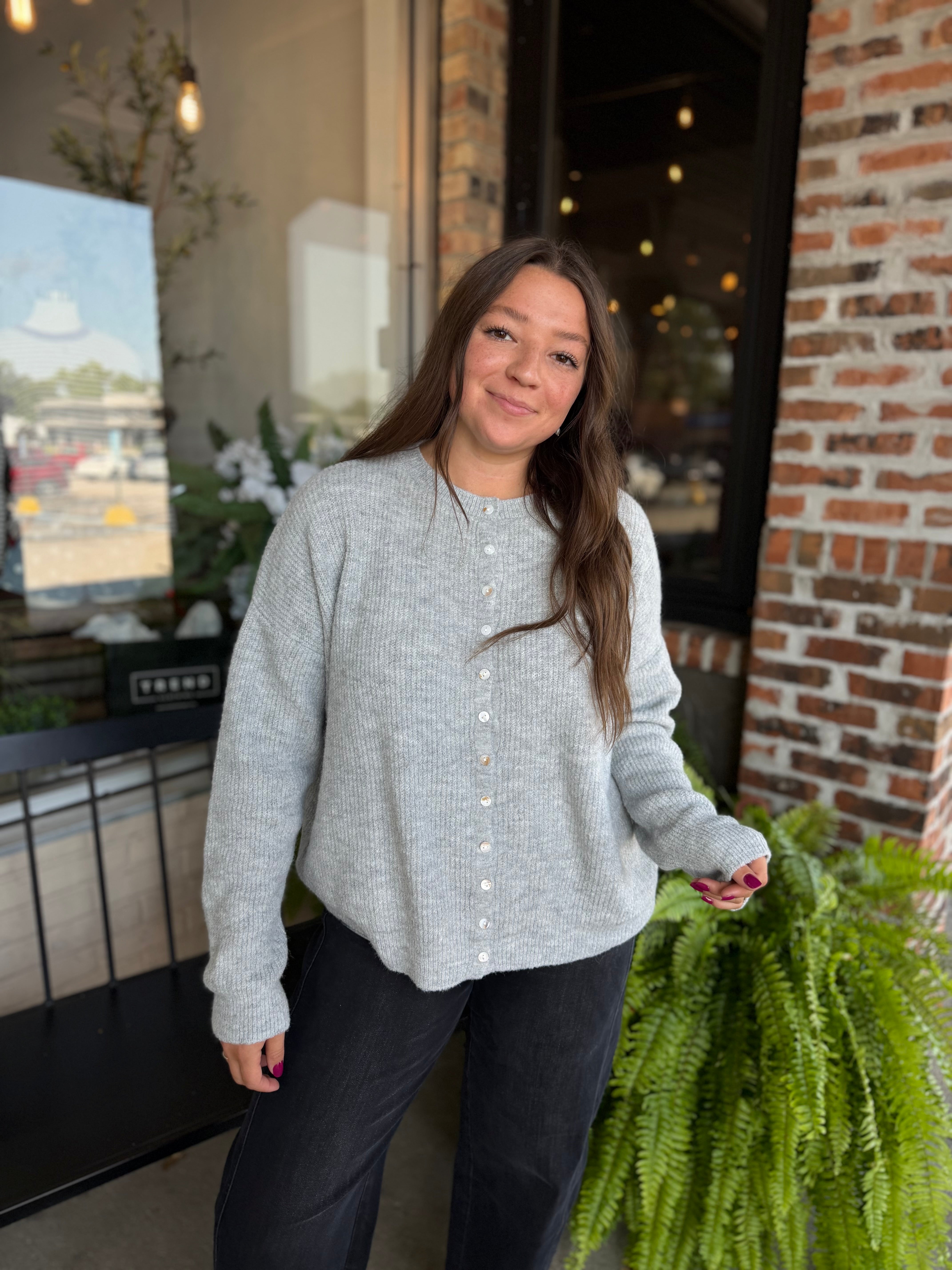Heather Grey Ribbed Button-Front Cardigan