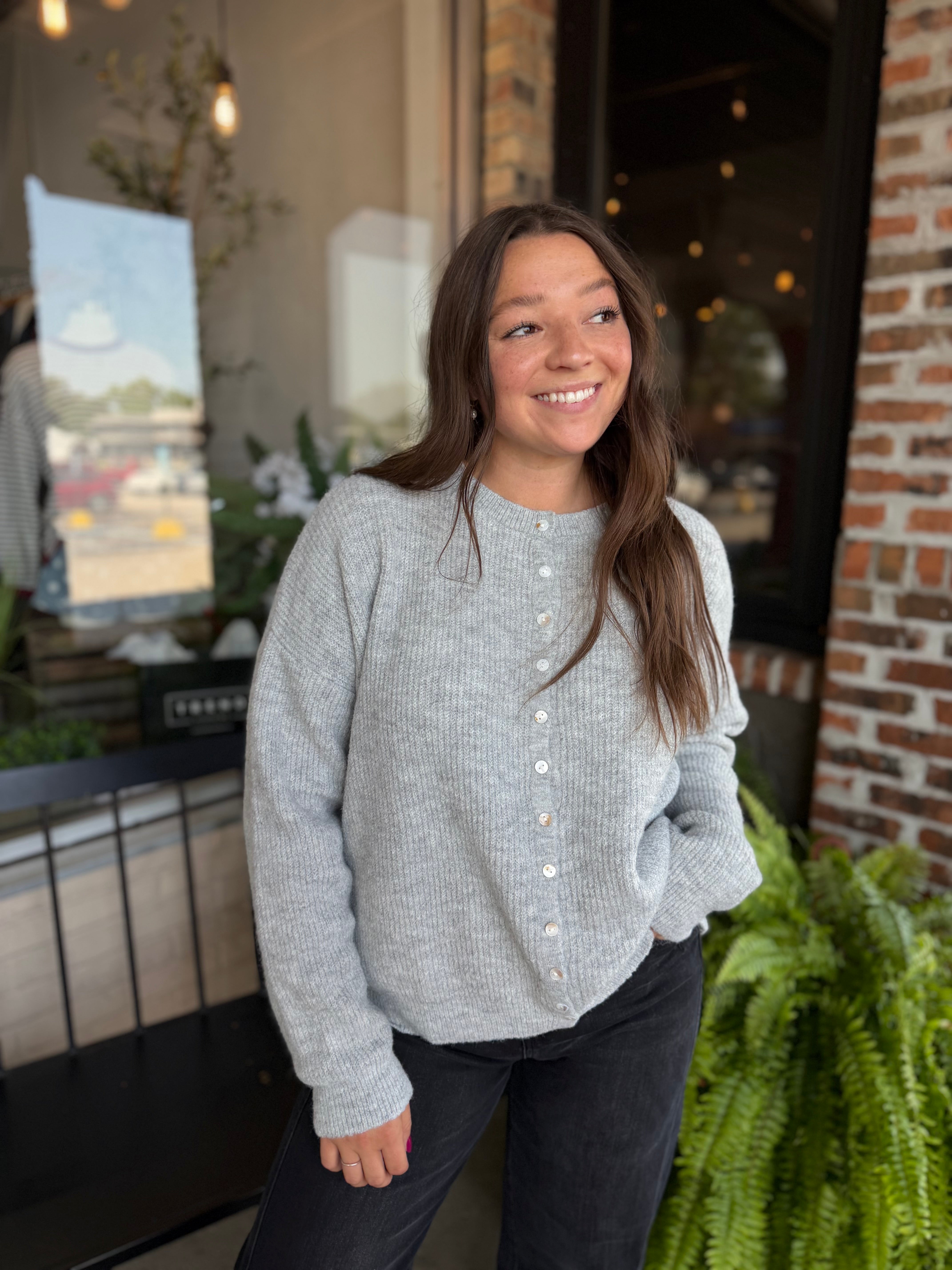 Heather Grey Ribbed Button-Front Cardigan