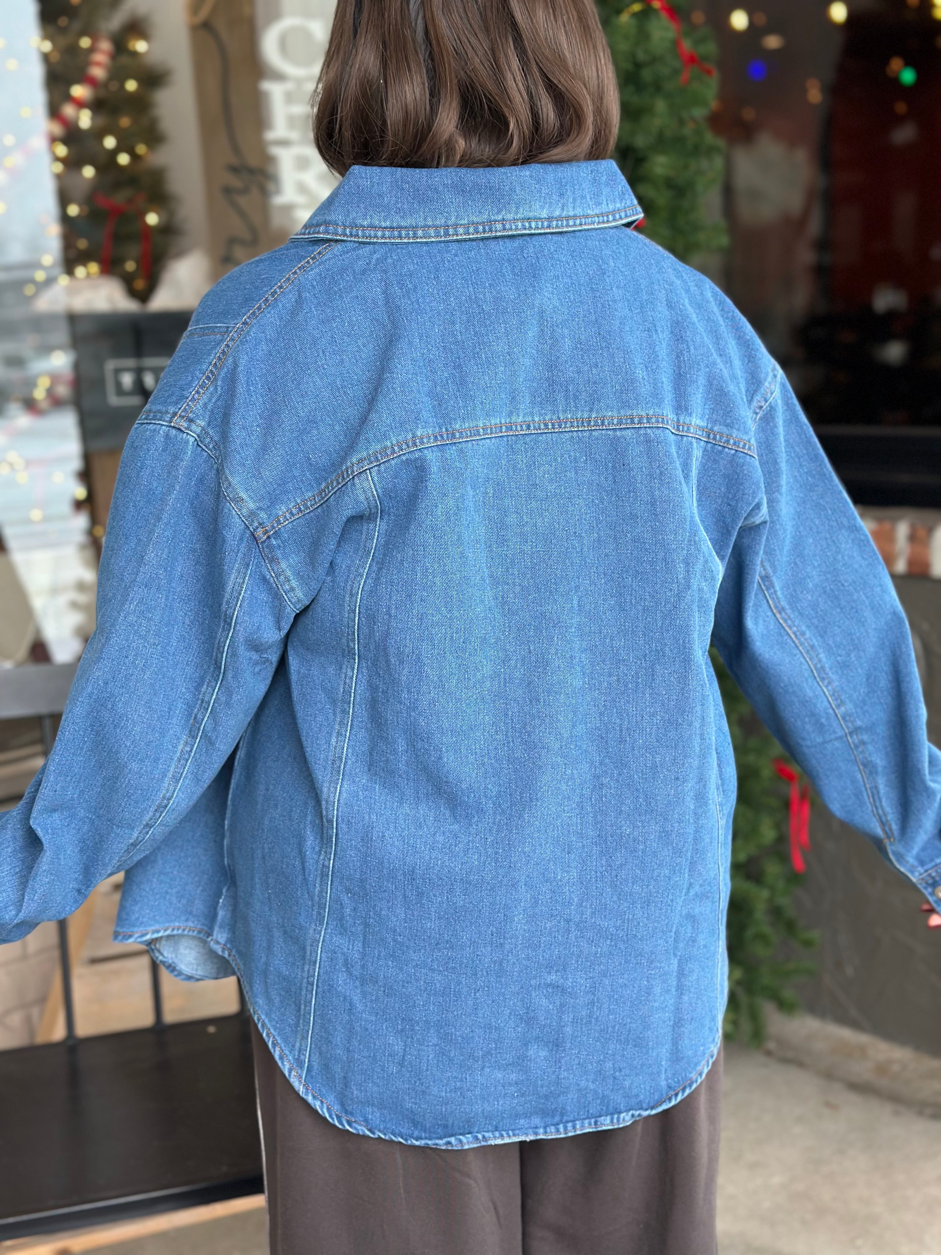 Oversized Washed Denim Shirt Top