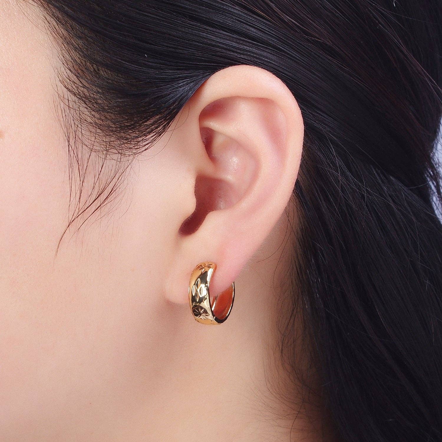 Gold Earrings with Textured North Star
