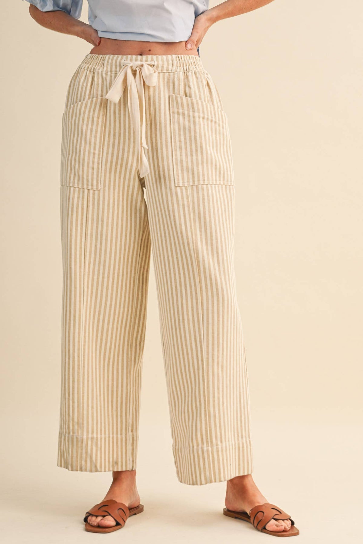 Taupe Stripe Wide Leg Pants