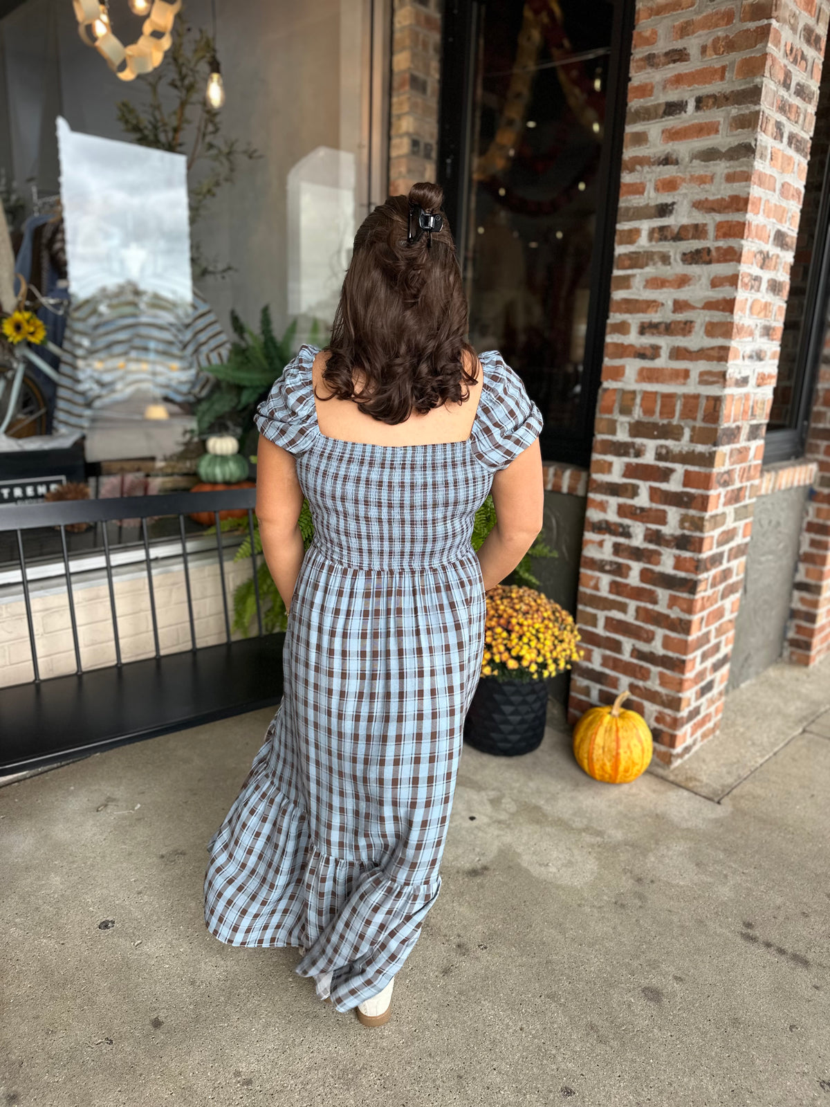 Blue Plaid Midi Dress
