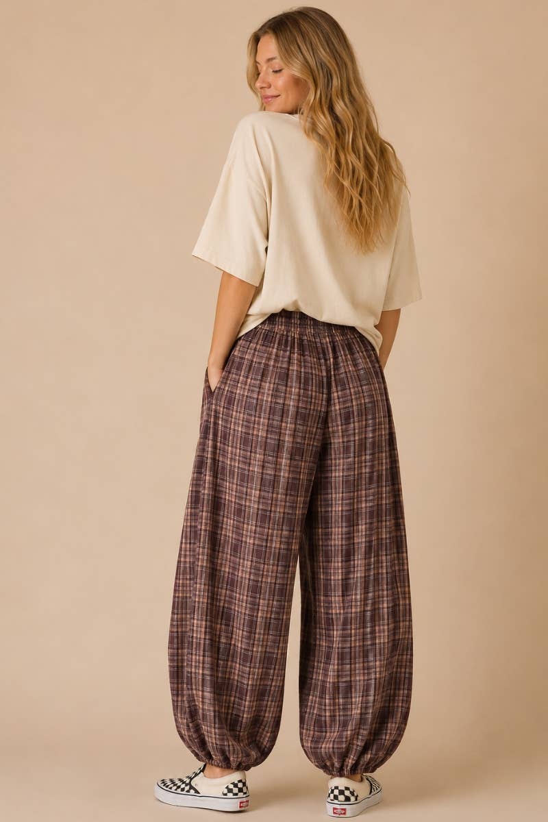Brown Plaid Joggers
