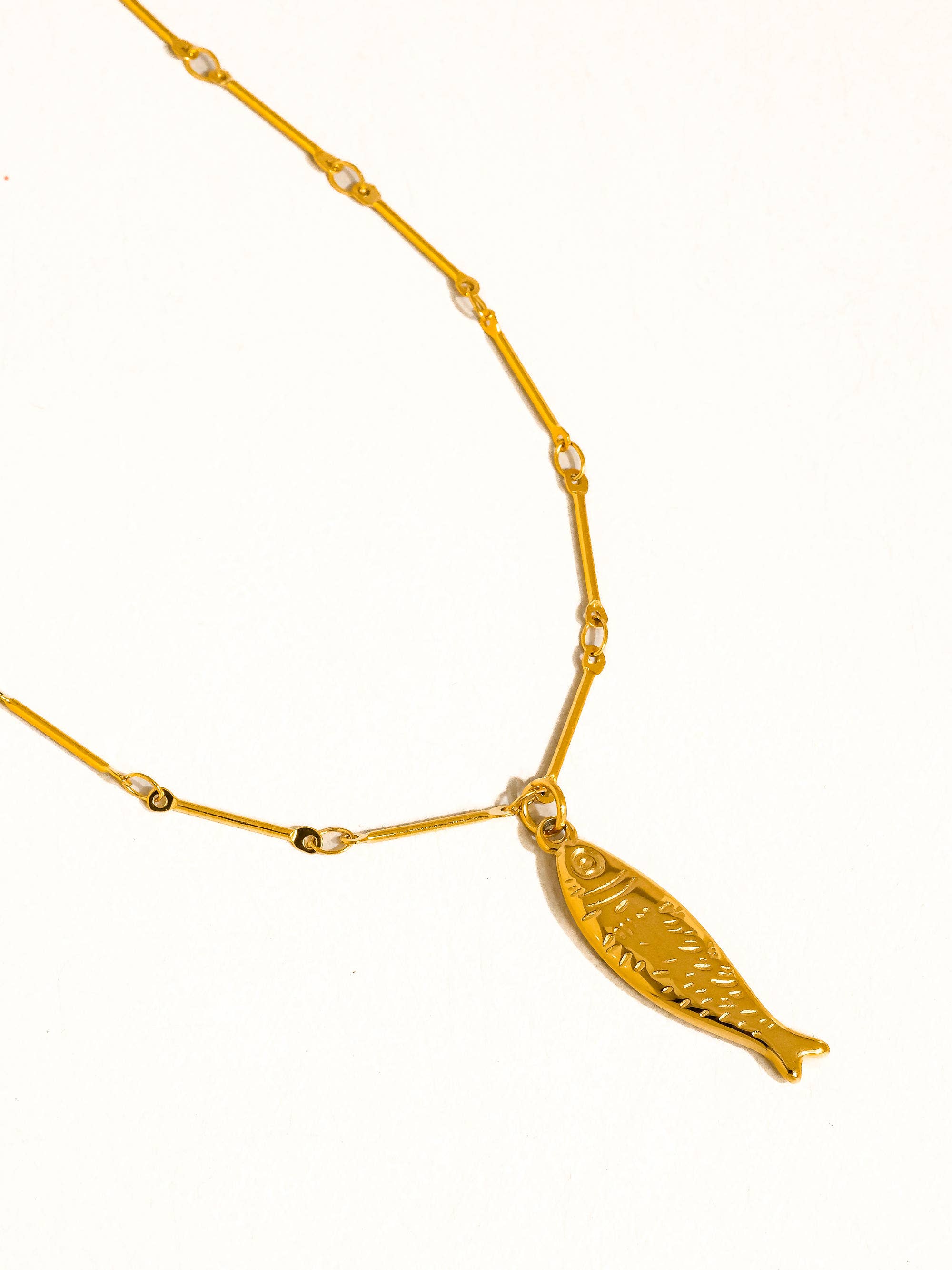 18K Gold Non-Tarnish Fish Pendant Necklace