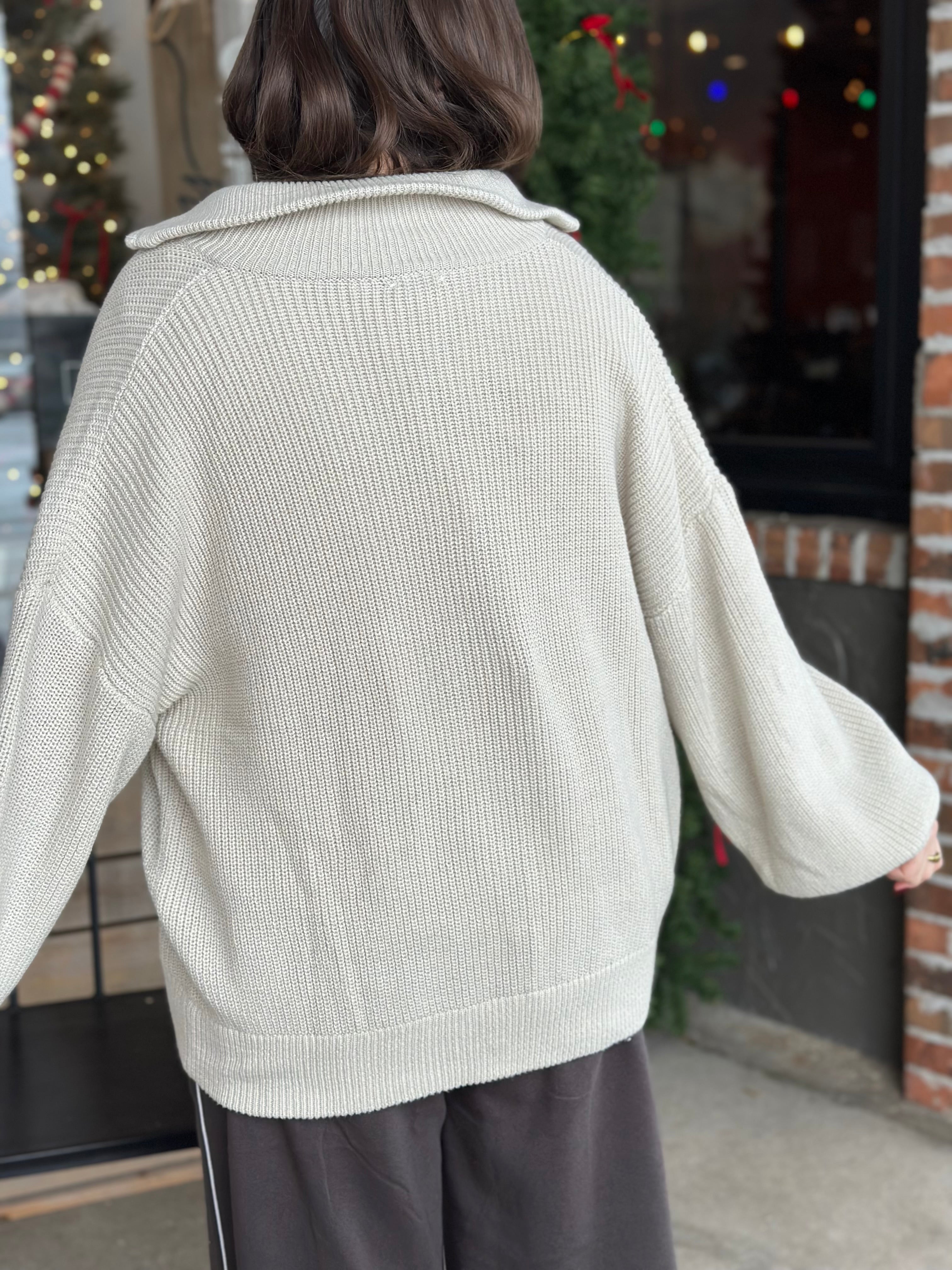 Taupe Zip Up Sweater Cardigan