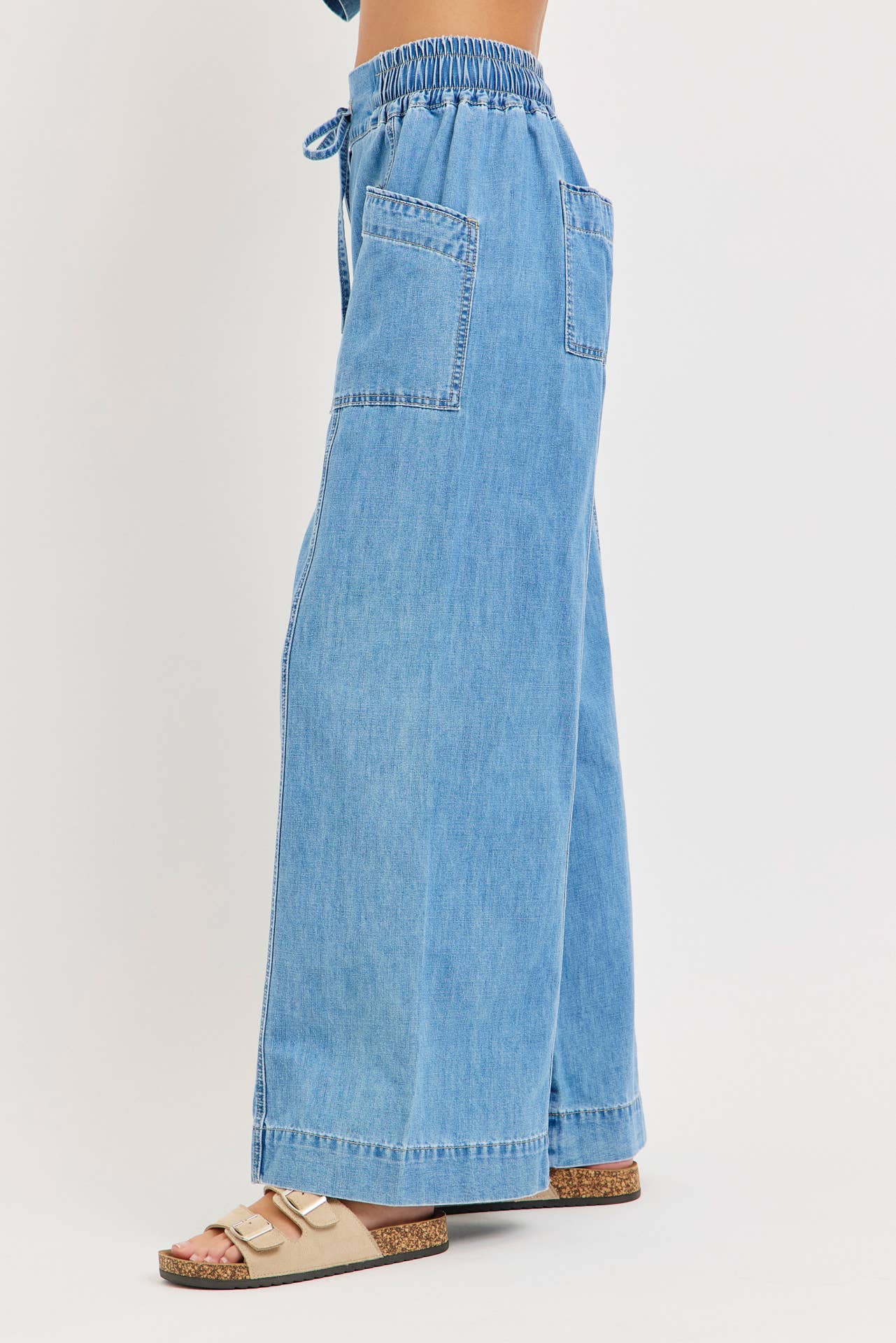 Denim Pull On Wide Leg Pants