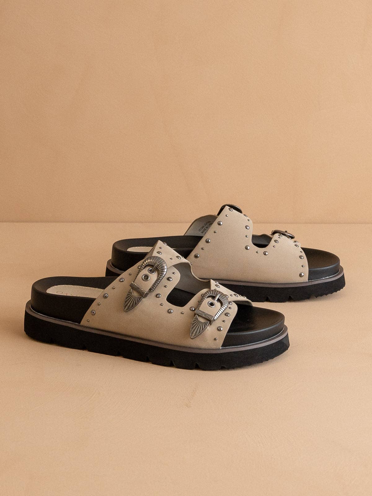 Taupe Double Western Buckle Slides