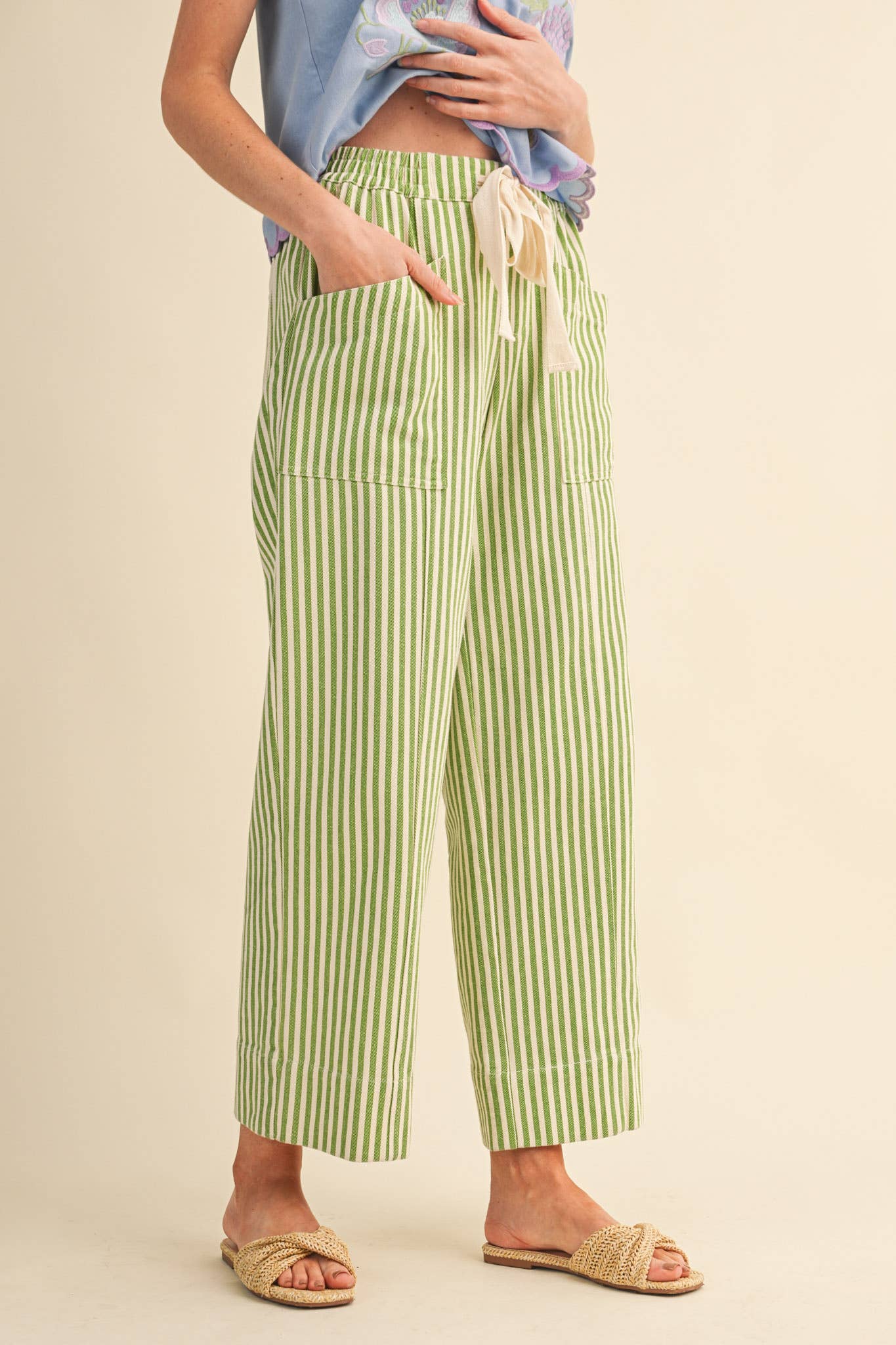Sage Stripe Wide Leg Pants