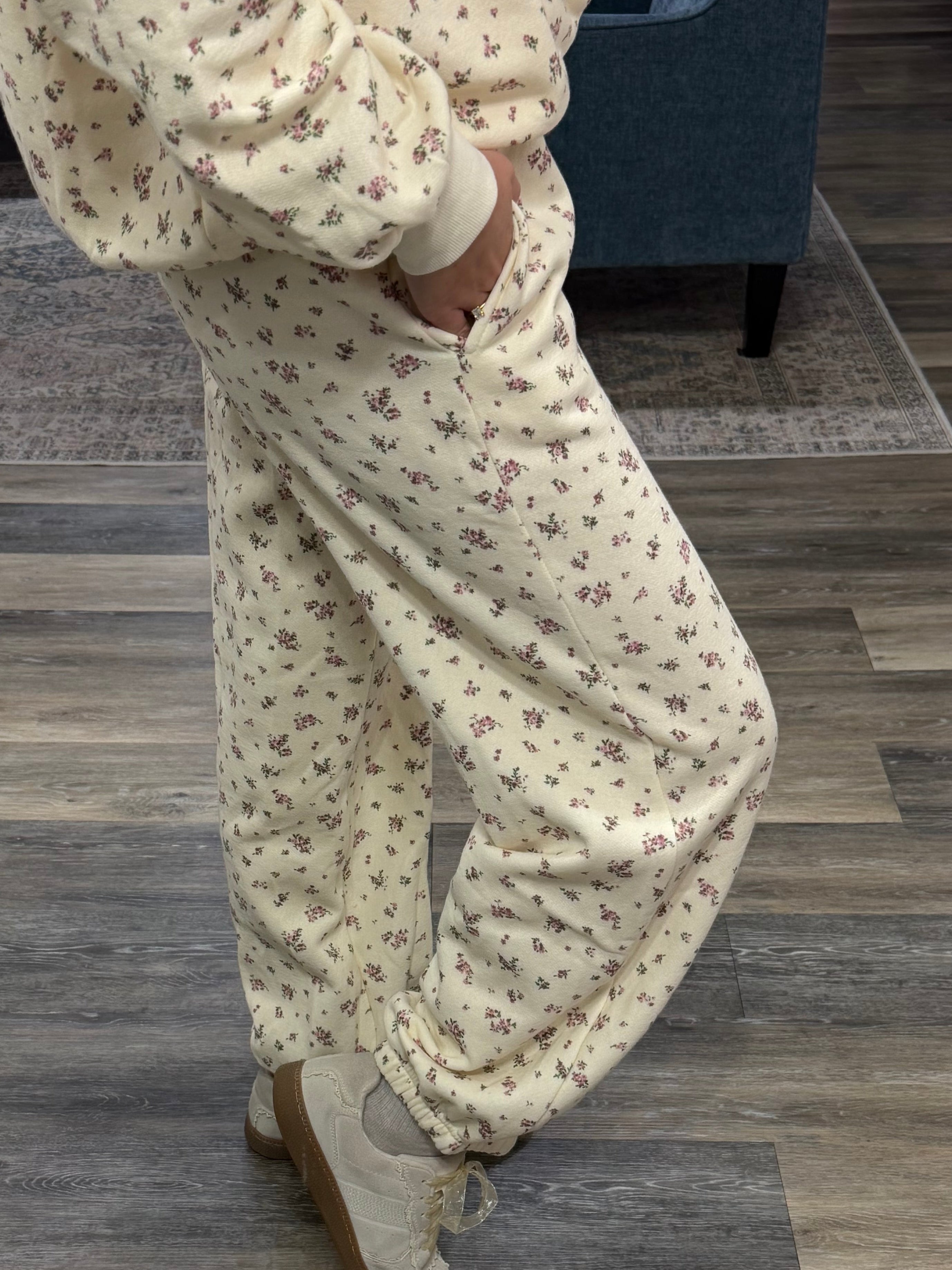 Ivory Floral Print Joggers