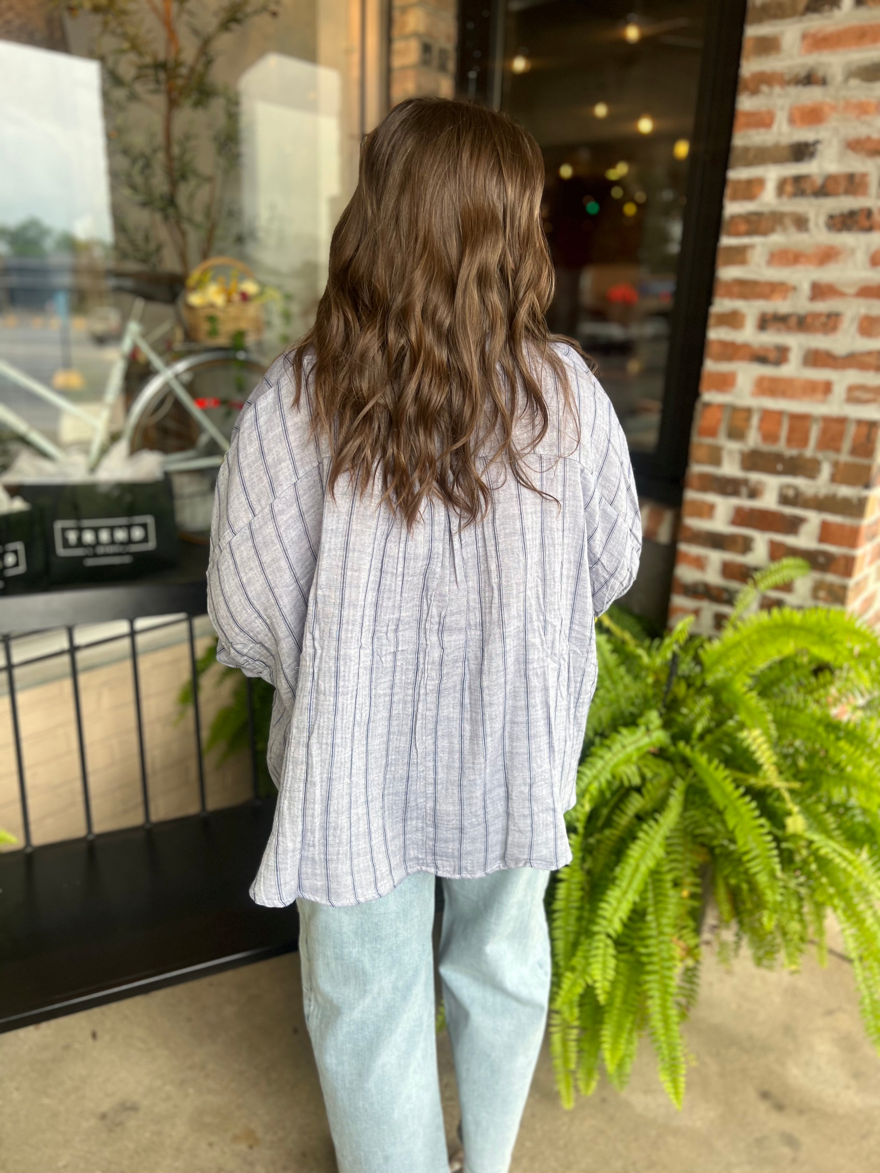 Blue Oversized Stripe Blouse