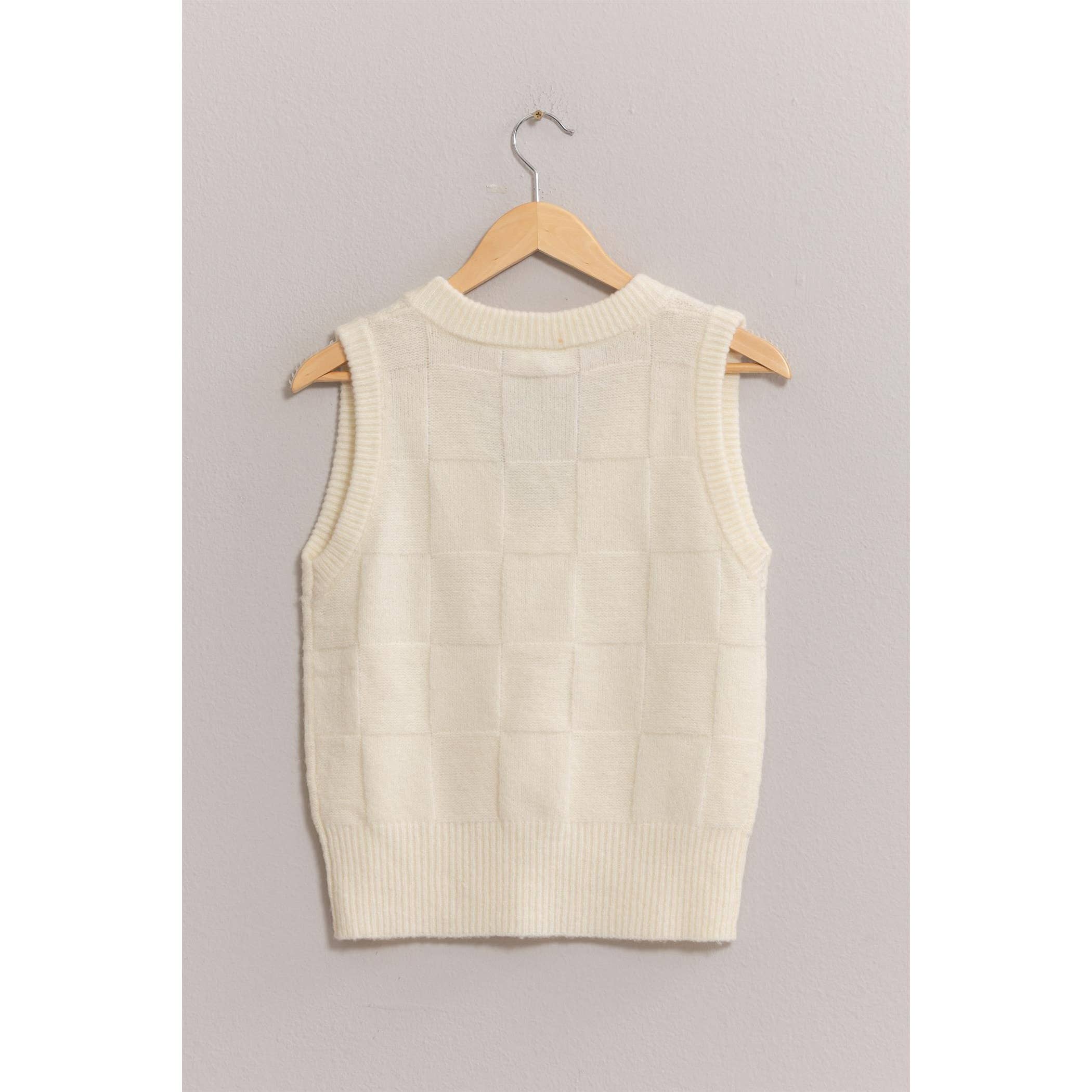 Cream Basketweave Sweater Vest